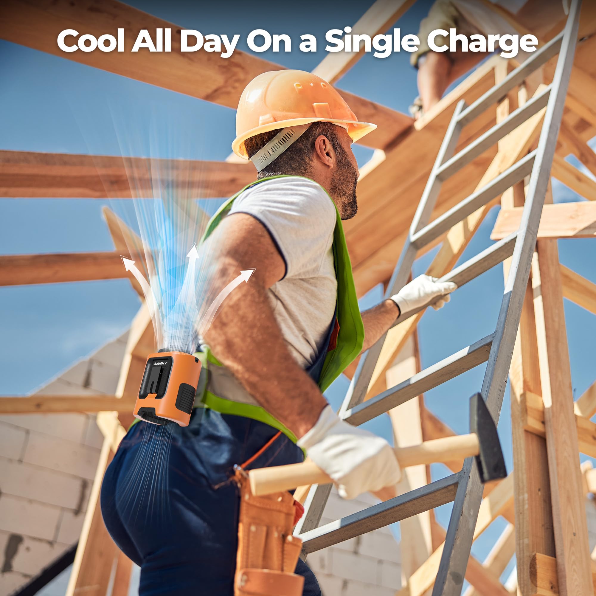 Addacc Portable Waist Fan, 4 Speeds 13000Rpm Strong Airflow, Clip On Belt & Rechargeable, Battery Operated 24Hrs, Power Bank, Ha