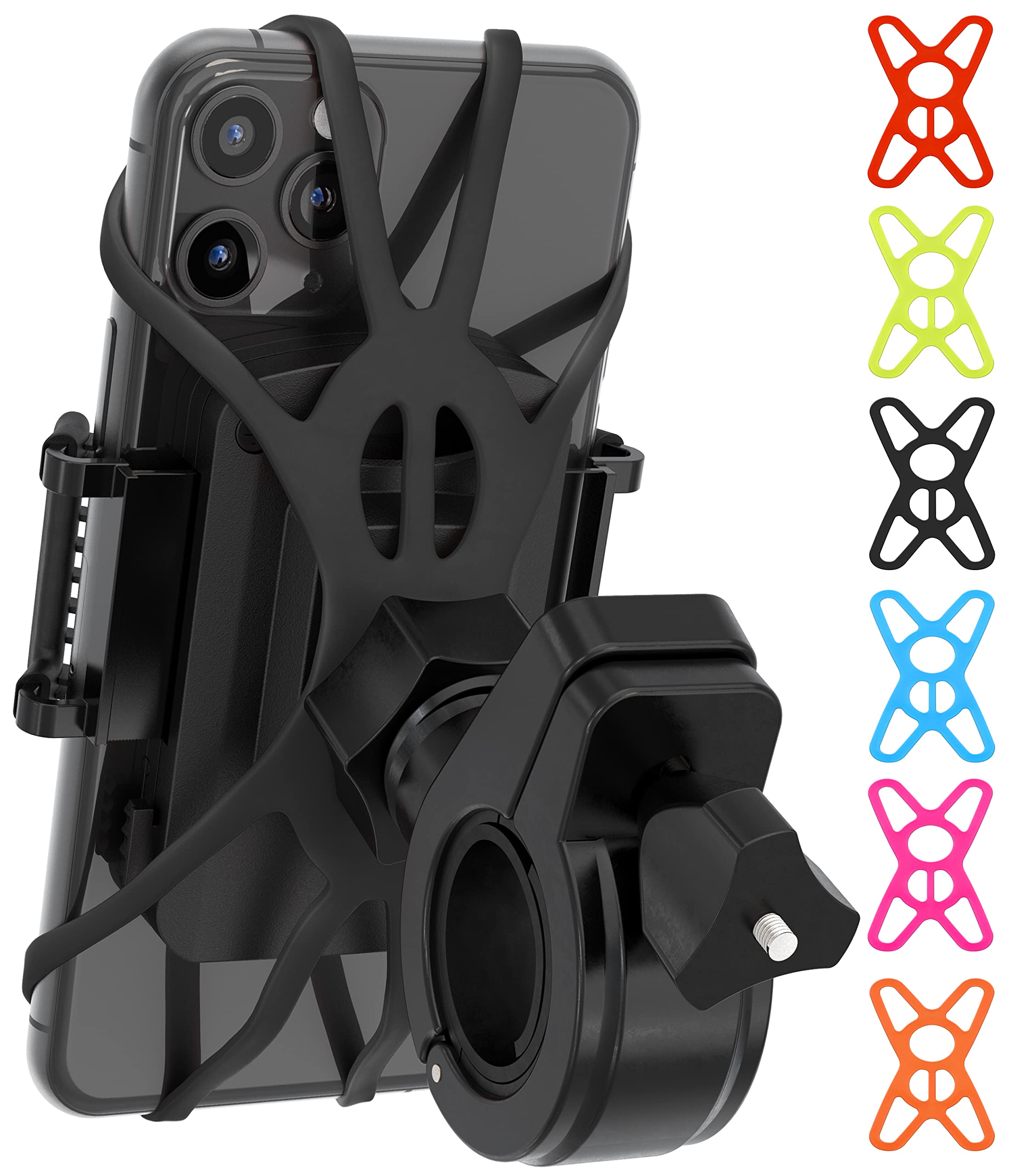Truactive Premium Bike Phone Mount Holder | Universal Cell Phone Mount For 4'' 7'' Phones | Includes 6 Reusable Color Bands | To