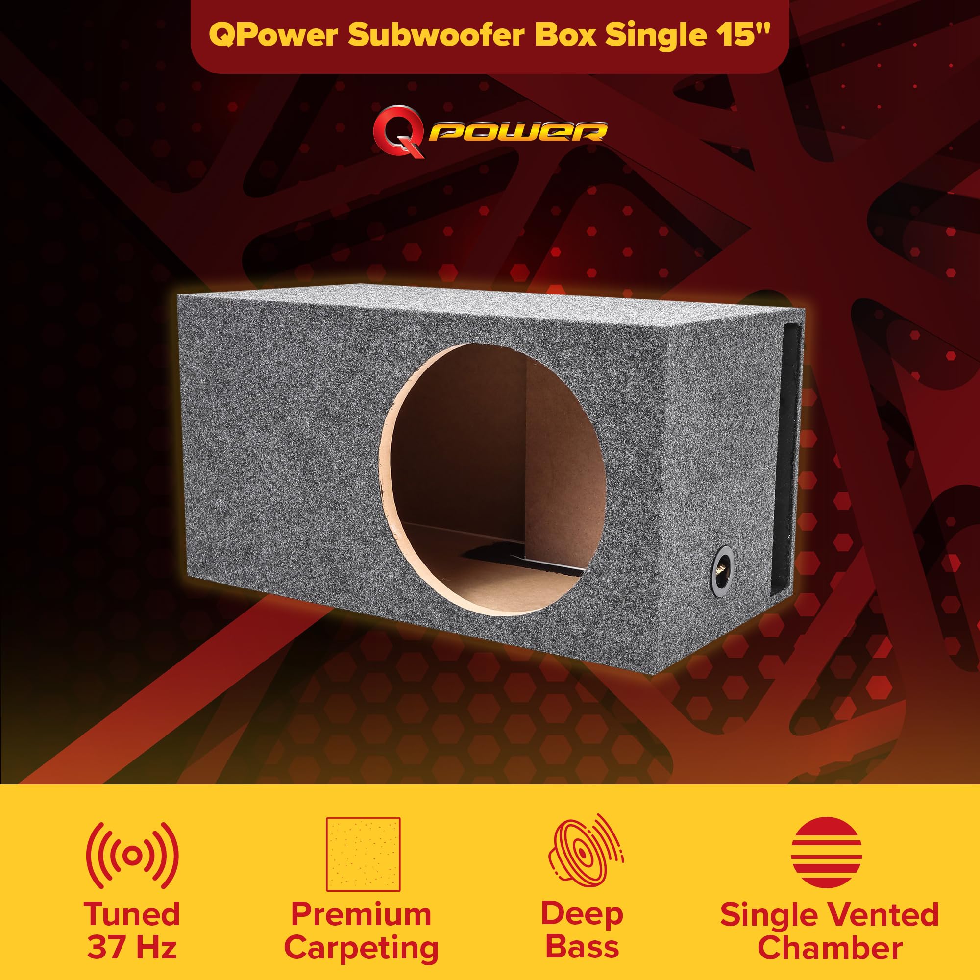 Q Power 15 Inch Heavy Duty Single Vented Subwoofer Enclosure HD115VL MDF Wood Charcoal Gray
