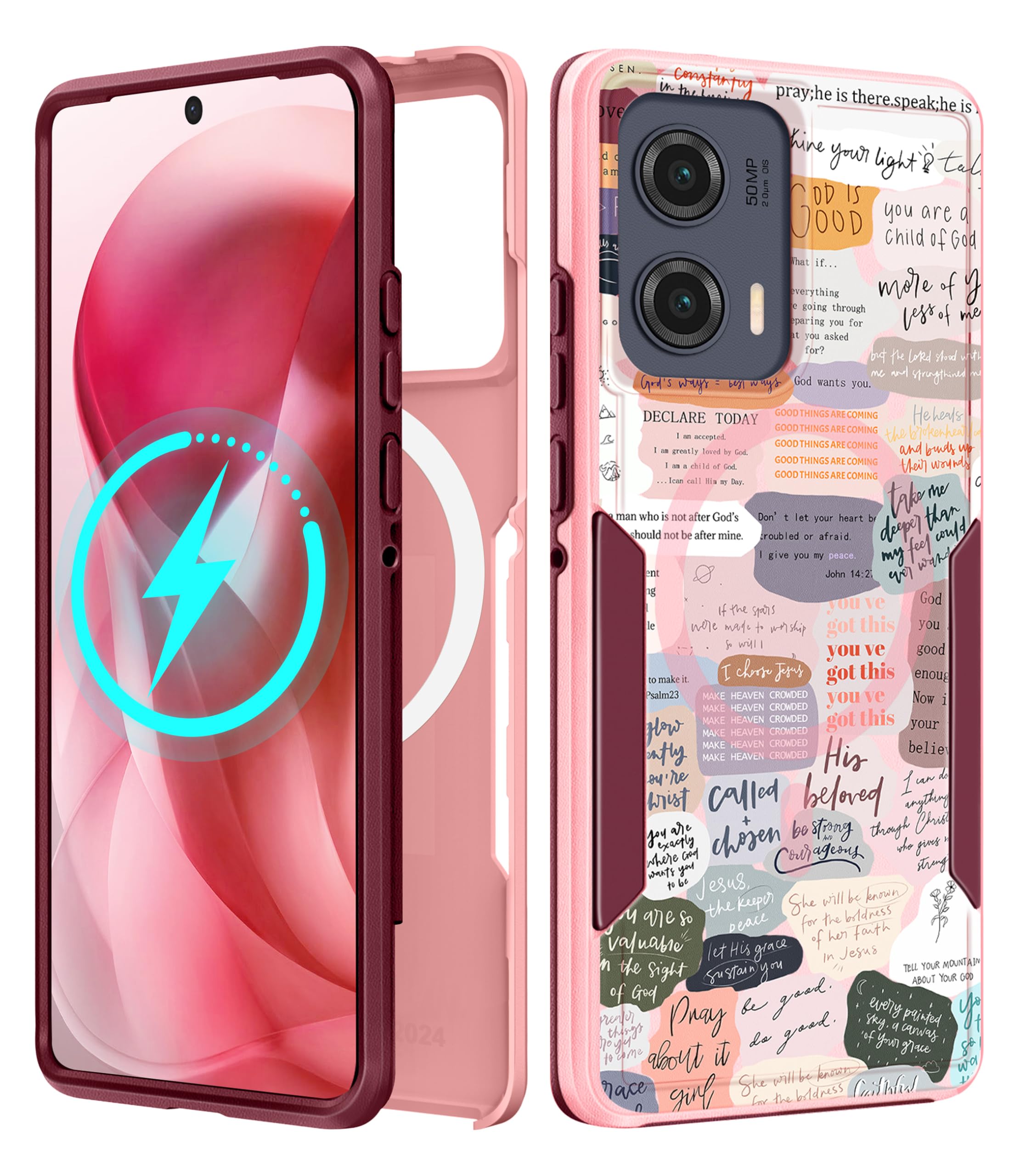 LISEVO for Moto Edge 2024 Case - Compatible with MagSafe Women Girls Cute Magnetic Protective Phone Cover Girly Kawaii Unique Pr