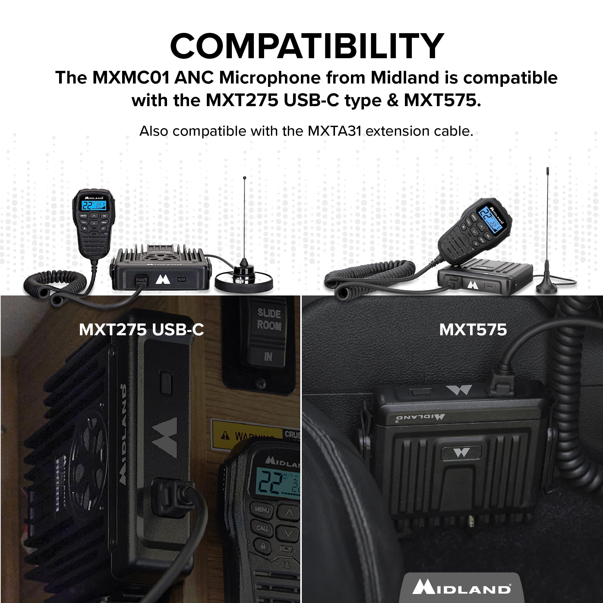 Midland � Mxmc01 | Replacement Microphone For Mxt275 & Mxt575 � Anc Automatic Noise Canceling Electronic Microphone � Off Roading Loud And Open Air Vehicle   Gmrs Farming Overlanding