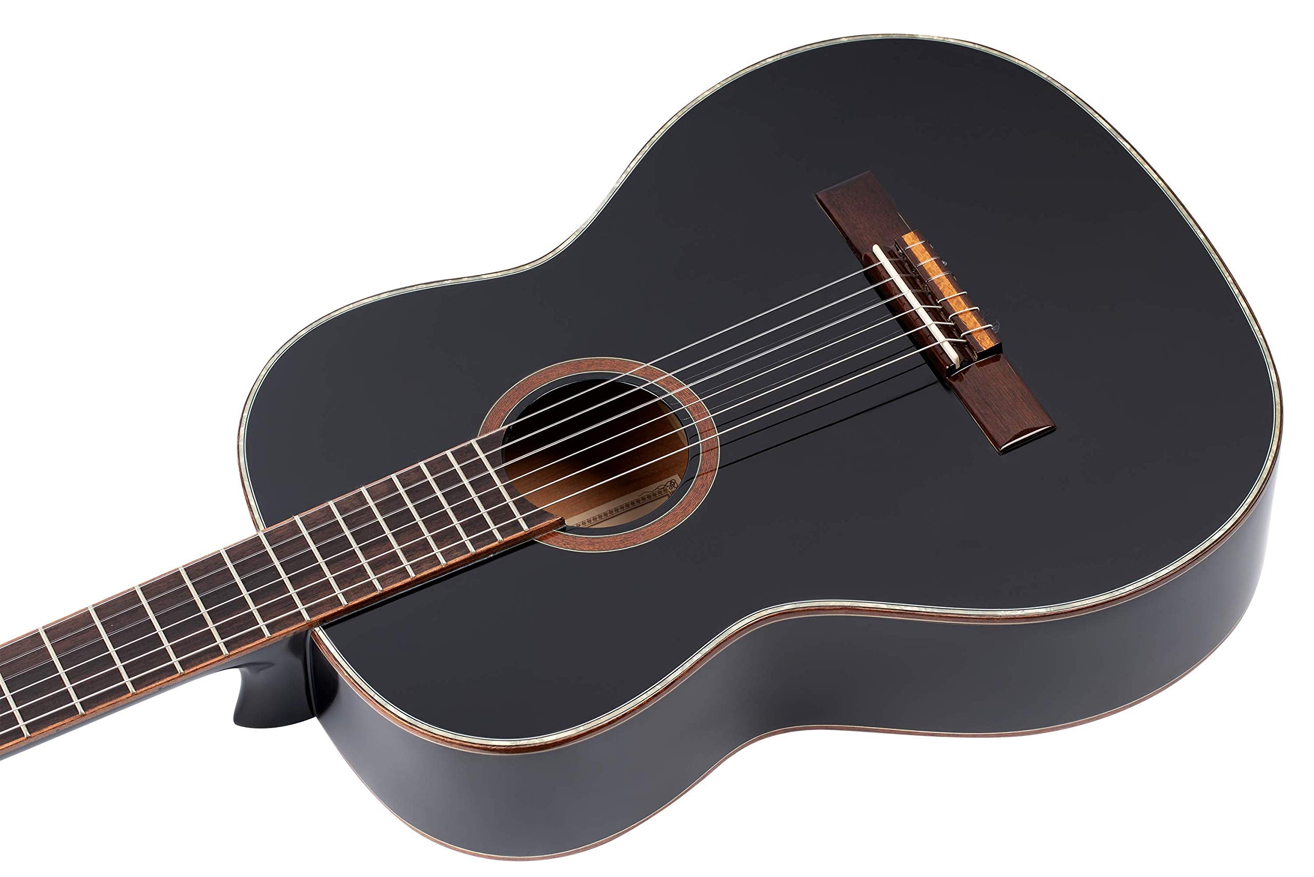 Ortega Guitars 6 String Family Series Size Nylon Classical Guitar W/Bag, Right, Spruce Top-Black-Gloss, Full - Slim Neck (R221Sn