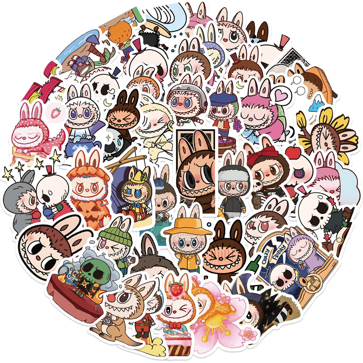 50Pcs Labubu Cartoon Stickers For Teen Water Bottle, Cool Terror Labubu Waterproof Vinyl Decal For Kids Adult Girl Laptop Skateb