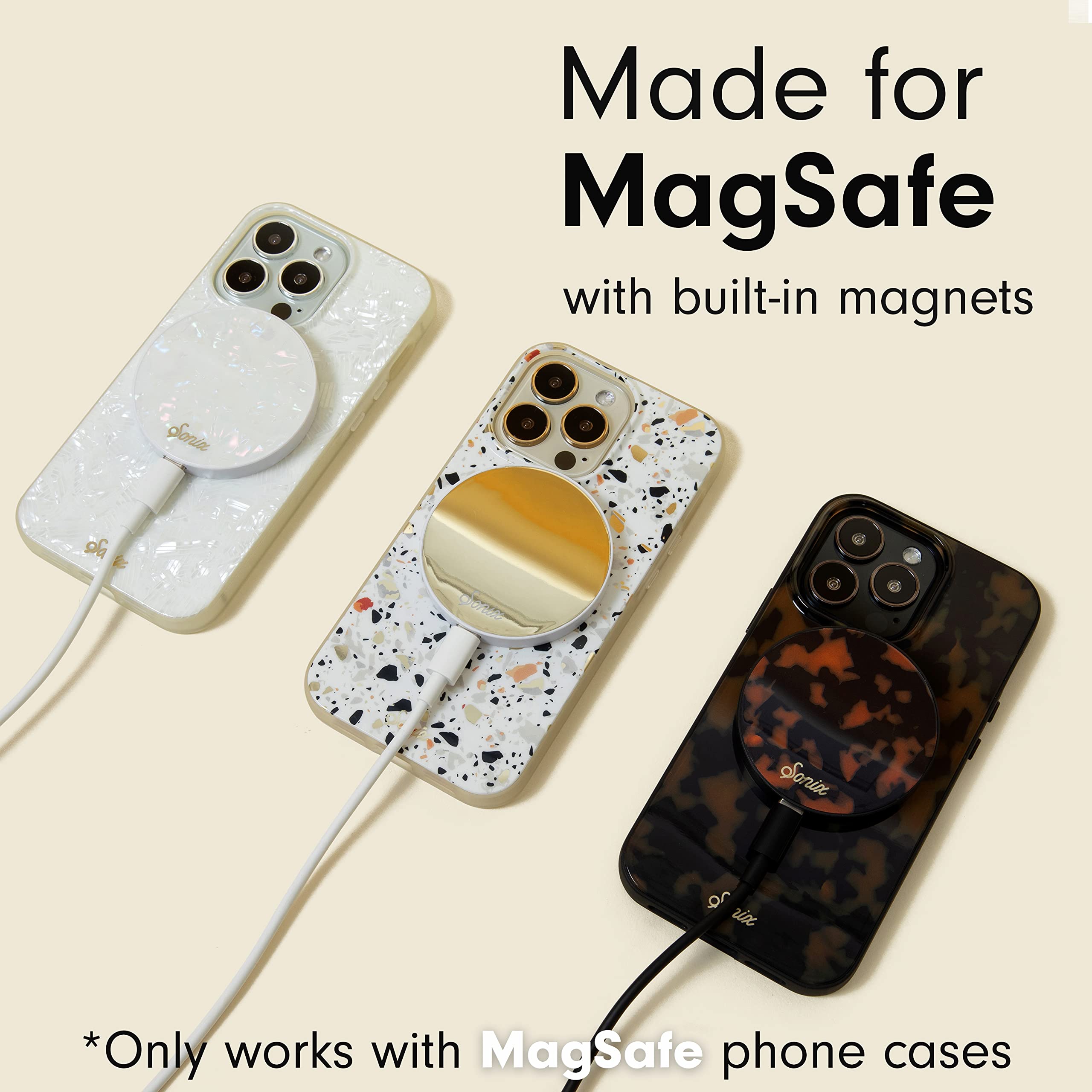 Sonix Charger For Magsafe Iphone 15, 14, 13, 12 Series | Fast Wireless Charger X 6.5Ft Cable (Usb-C) | Brown Tort