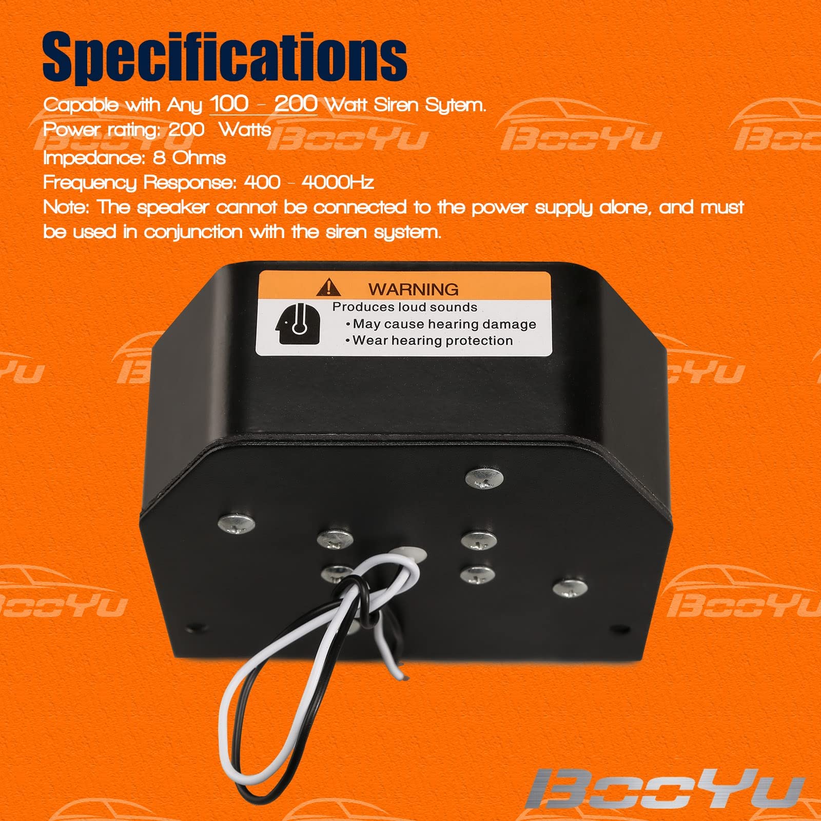 Booyu 200W Compact High Performance Pa Siren Horn Speaker [Ultra Slim] [8 Ohms] [125 135 Db] [Ip66 Waterproof] [Capable With Any