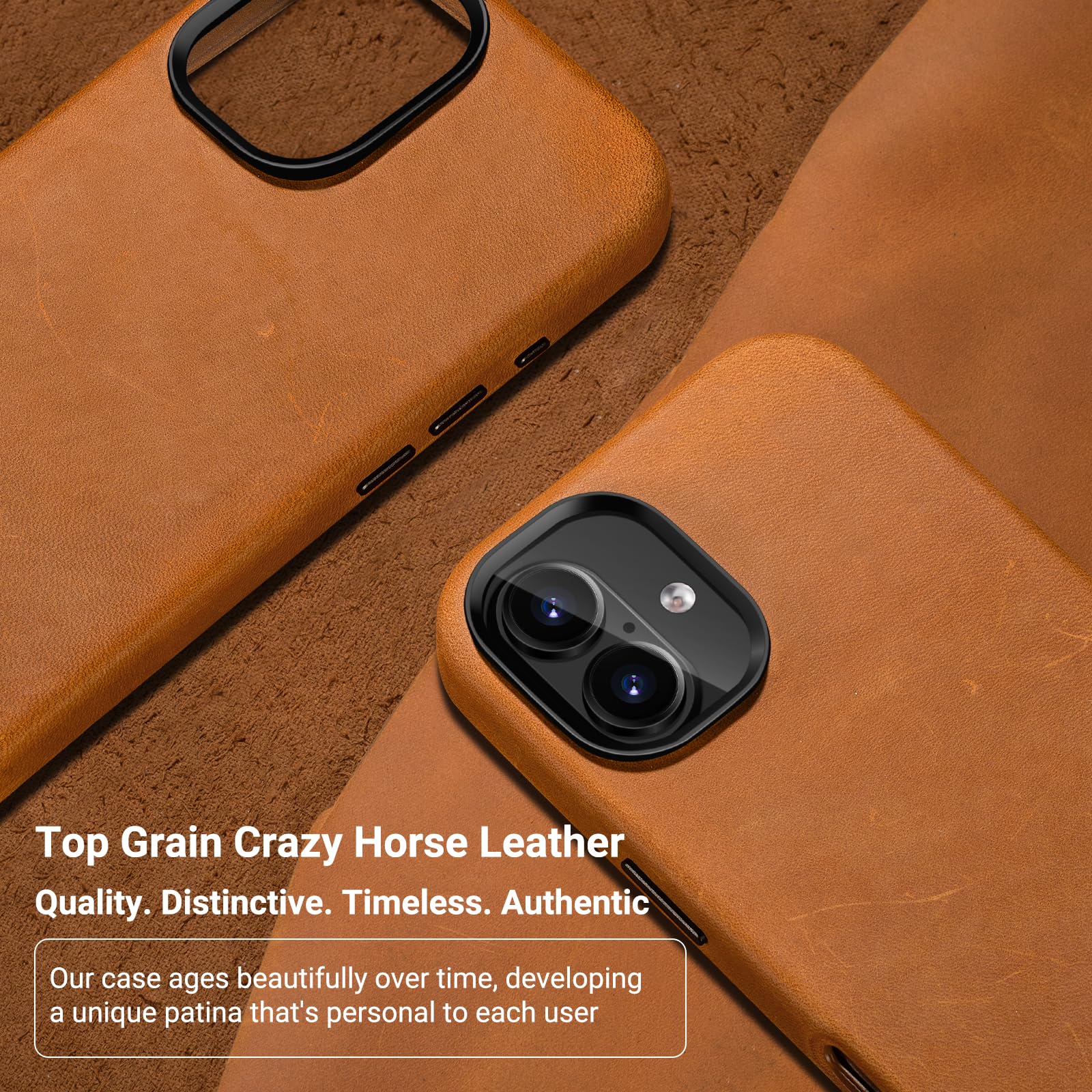 Belemay Compatible With Iphone 16 Plus Leather Case, Compatible With Magsafe, Premium Crazy Horse Leather [Vintage Aesthetic] Co