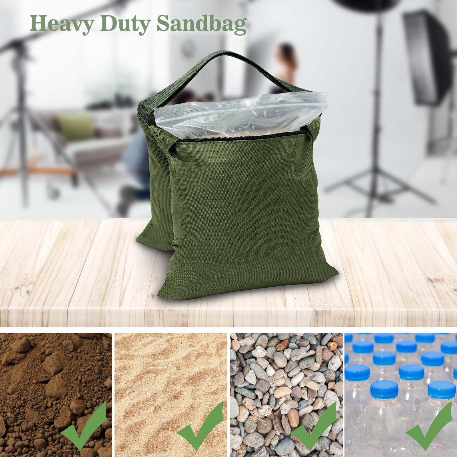 Aimosen 4 Packs Sandbags Military Green Weight Bags For Light Stand, Heavy Duty Saddlebags For Photography Backdrop Stand, Photo