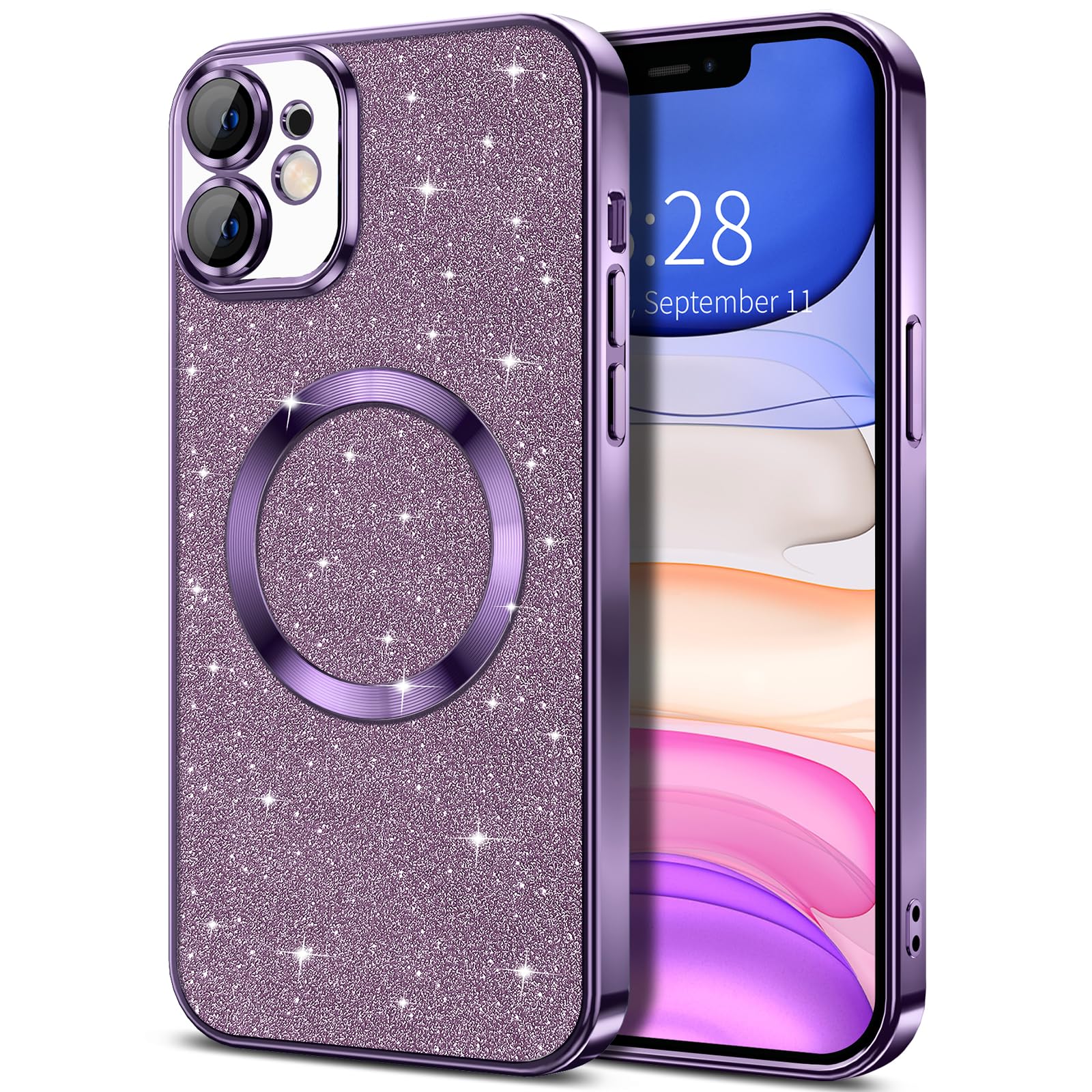 Hython For Iphone 12 Pro Max Case Glitter, Clear Magnetic Phone Cases With Camera Lens Protector [Compatible With Magsafe] Bling