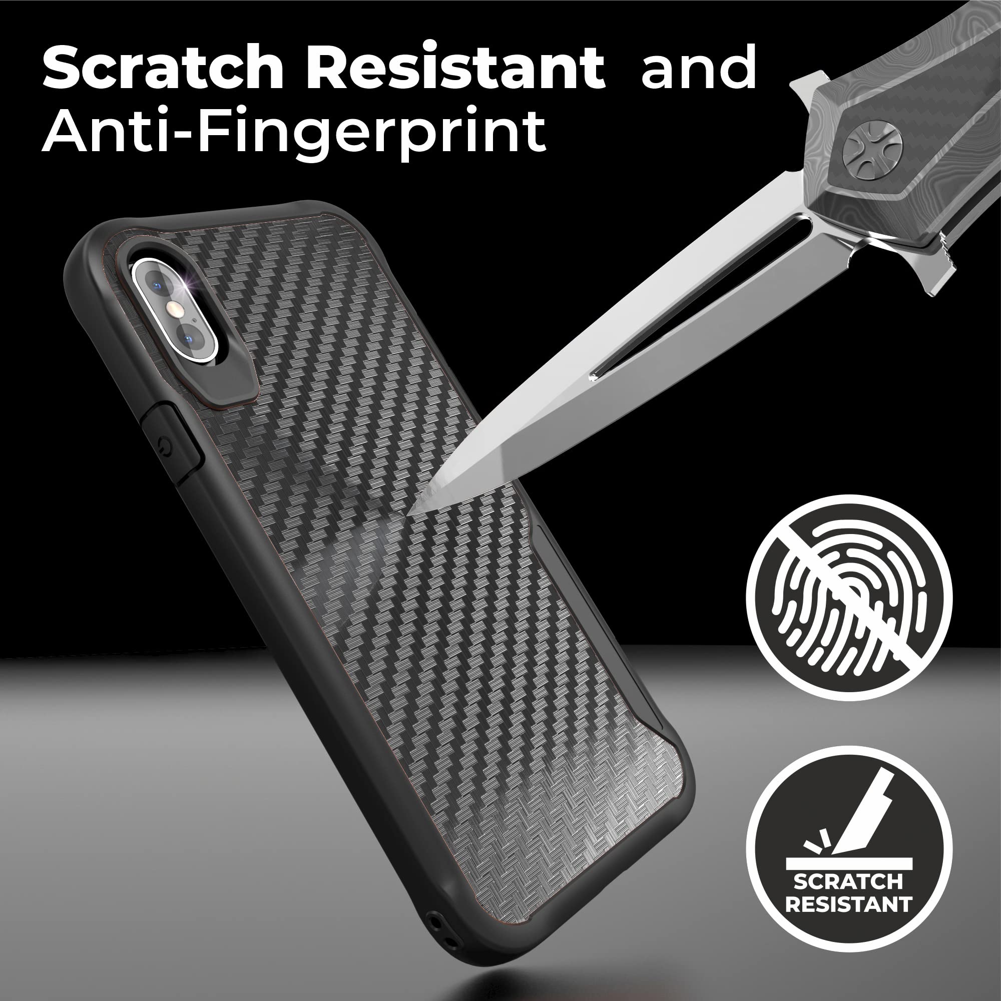 Kitoo Designed For Iphone X Case/Designed For Iphone Xs Case, Carbon Fiber Pattern, 10Ft. Drop Tested, Wireless Charging   Black