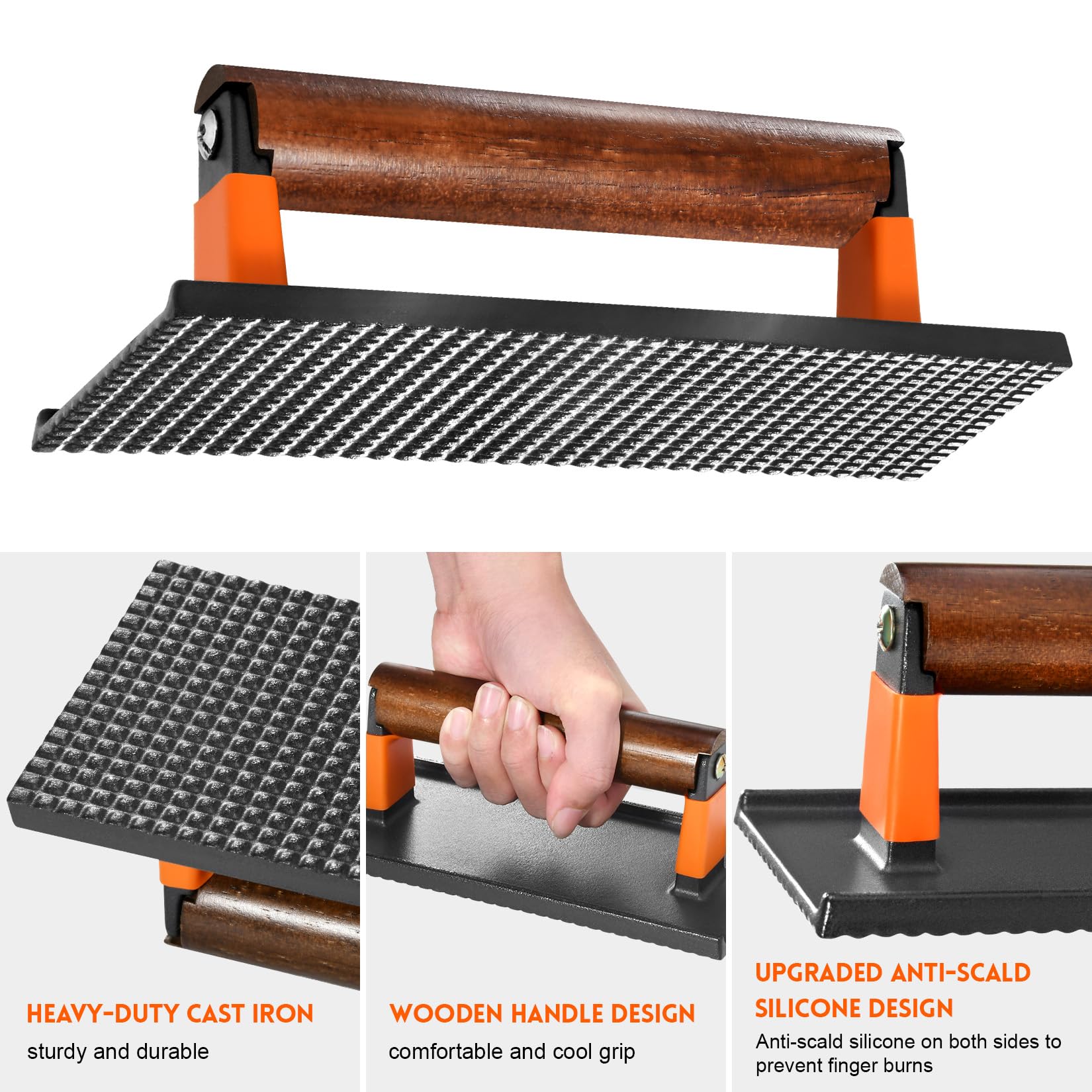 Ggc Bacon Press For Griddle, Cast Iron Smash Burger Press For Hamburger, Steak, Bacon, Sandwiches, 8''X 4'' Rectangle Meat Press