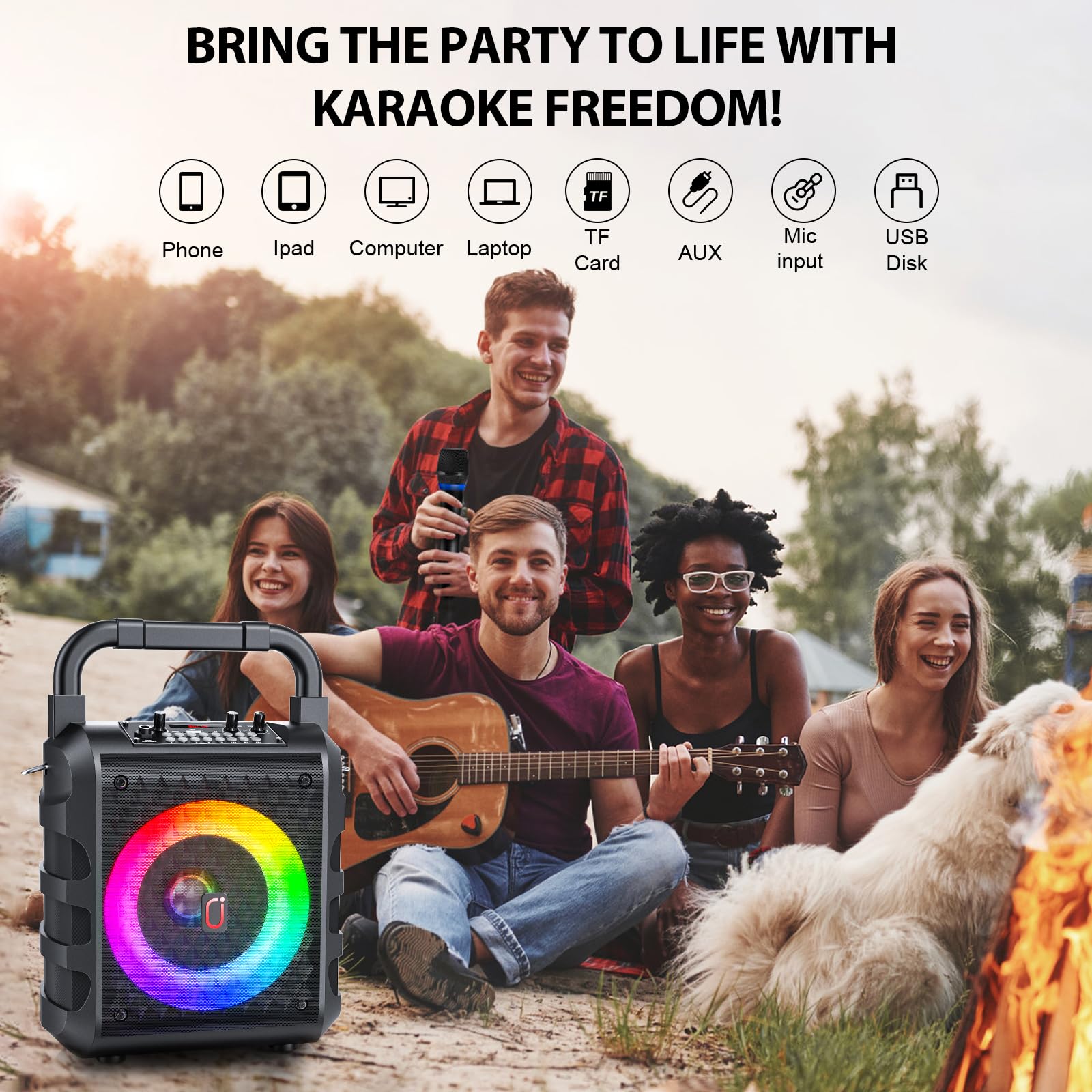 Karaoke Machine, ?Upgraded 20W 6.5''Subwoofer?Portable Bluetooth Speaker With 2 Wireless Microphones For Adults & Kids, Karaoke