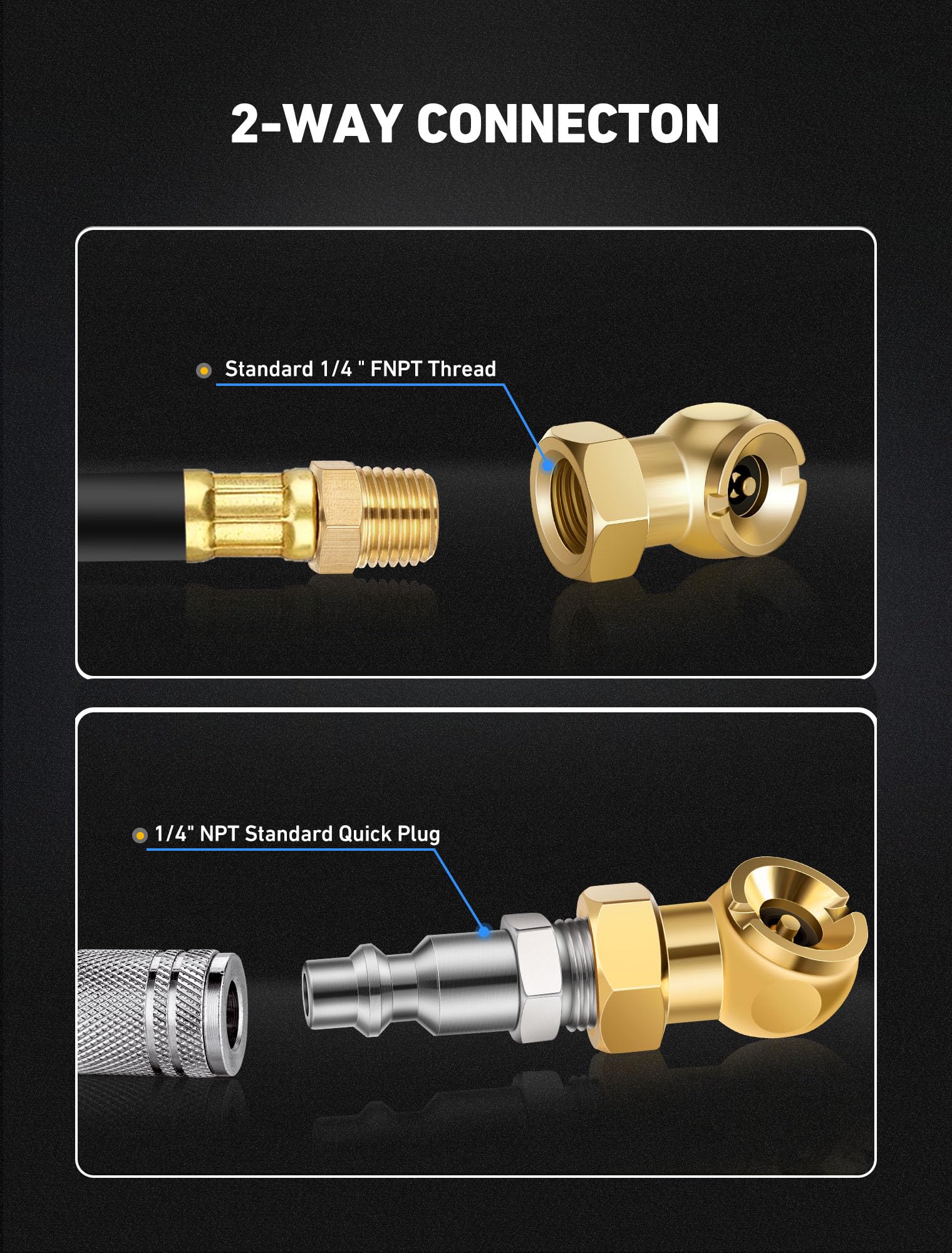 Sardvisa 2 Packs Closed Ball Air Chucks, Portable Tire Air Inflating Chuck With 1/4'' Npt Standard Quick Plugs, 250 Psi Tire Inf