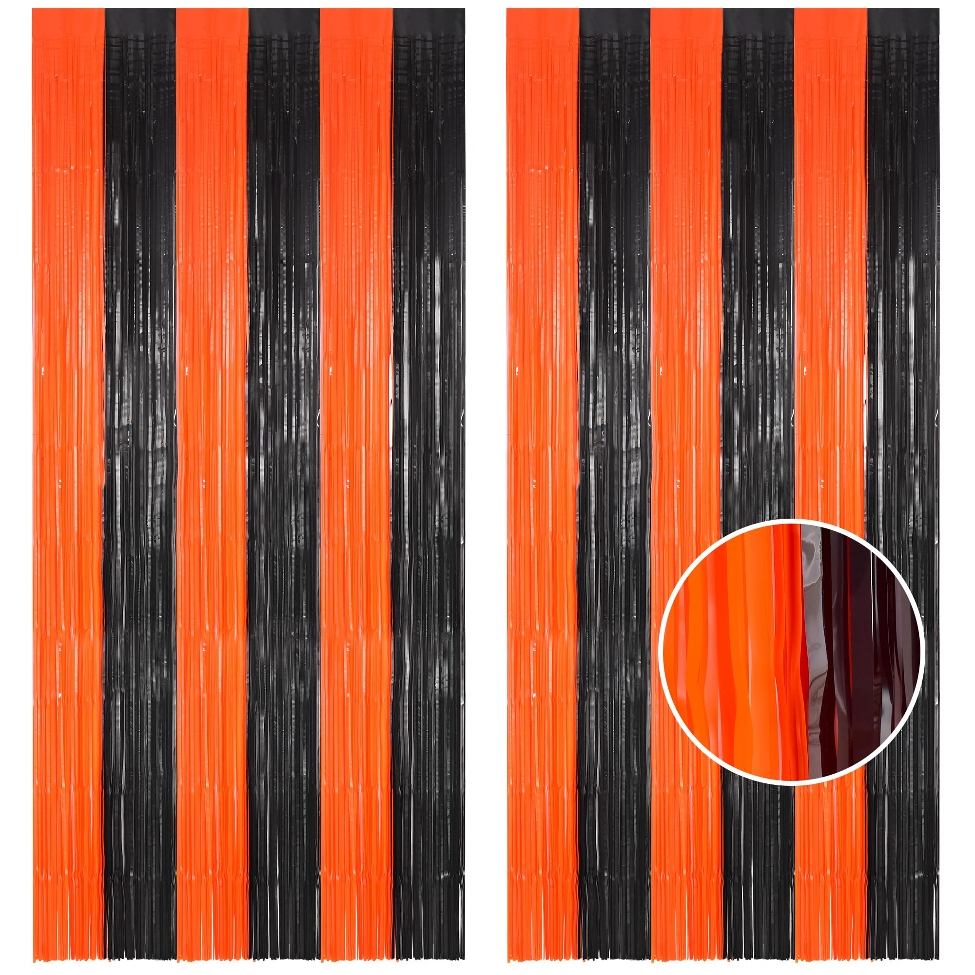 Braveshine Tinsel Photo Backdrop Curtains   2 Pack 3.2X8.2Ft Black Orange Foil Fringe Streamer Curtain For Birthdays, Halloweens
