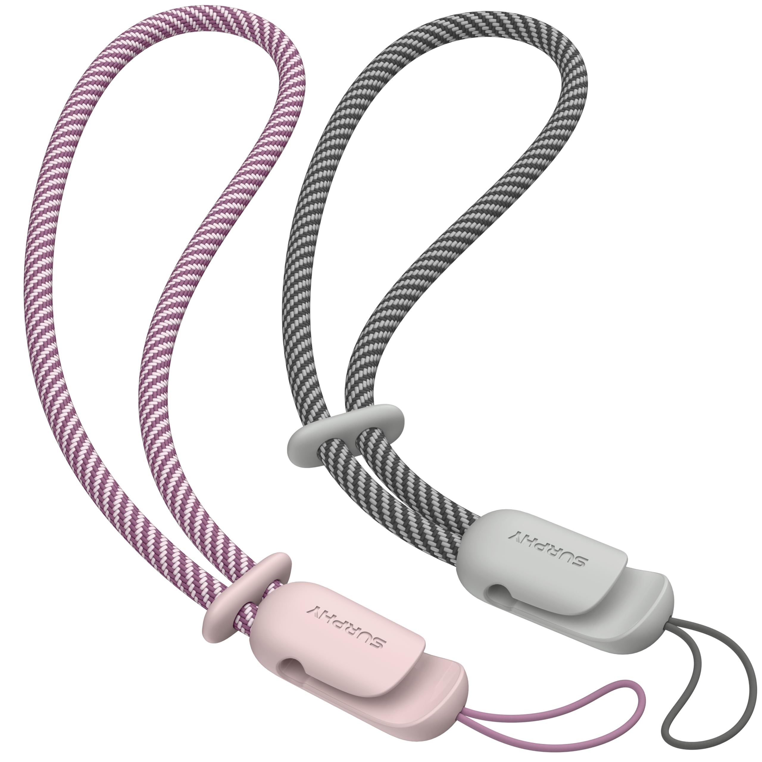 Surphy 2 Pack Lanyard, Phone Strap, Adjustable Phone Lanyard With Two Color Braided, Wrist Strap For Airpods, Camera (Pink & Gra