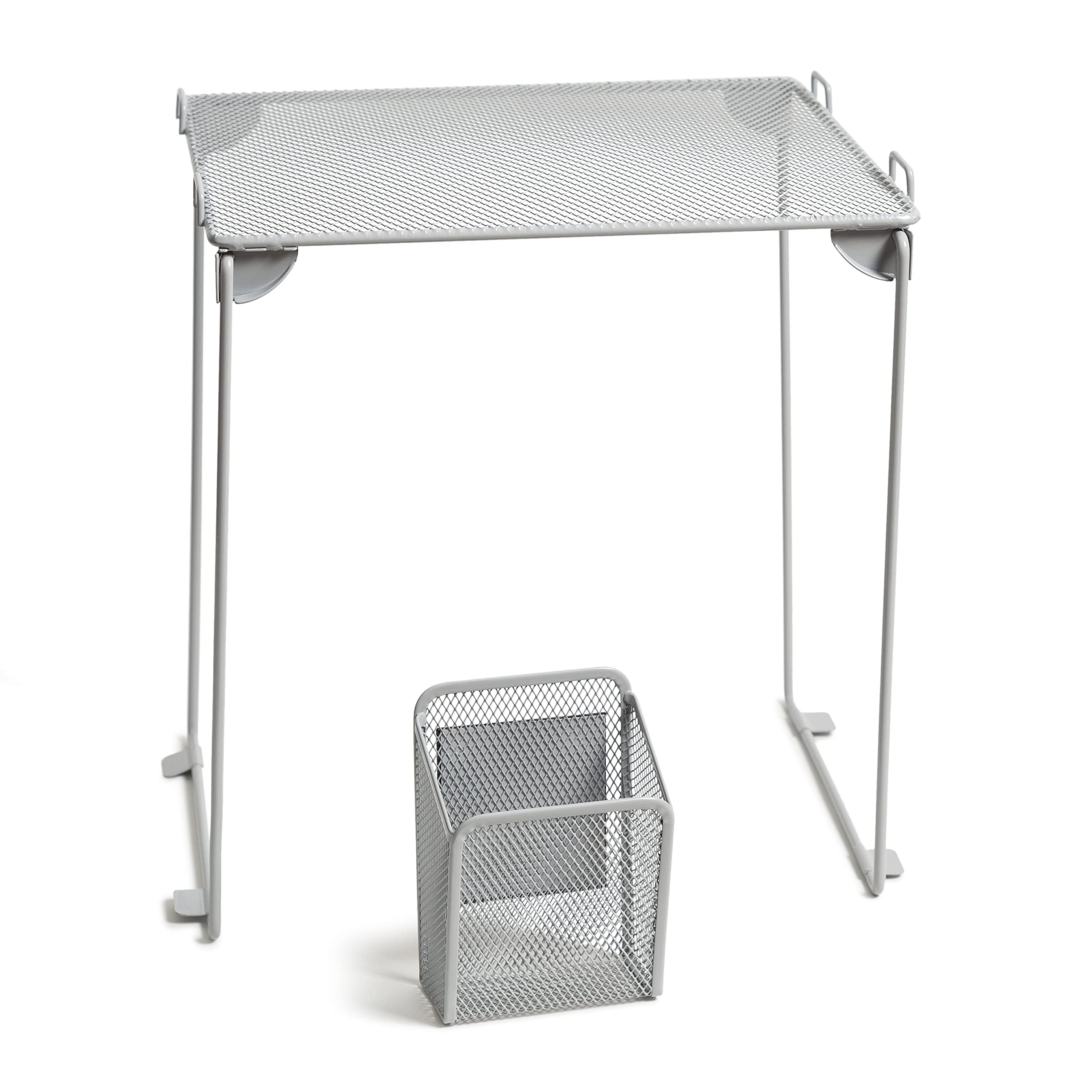 U Brands Gray Mesh Locker Organization Kit, Includes Magnetic Cup And Folding Shelf, 2 Pieces