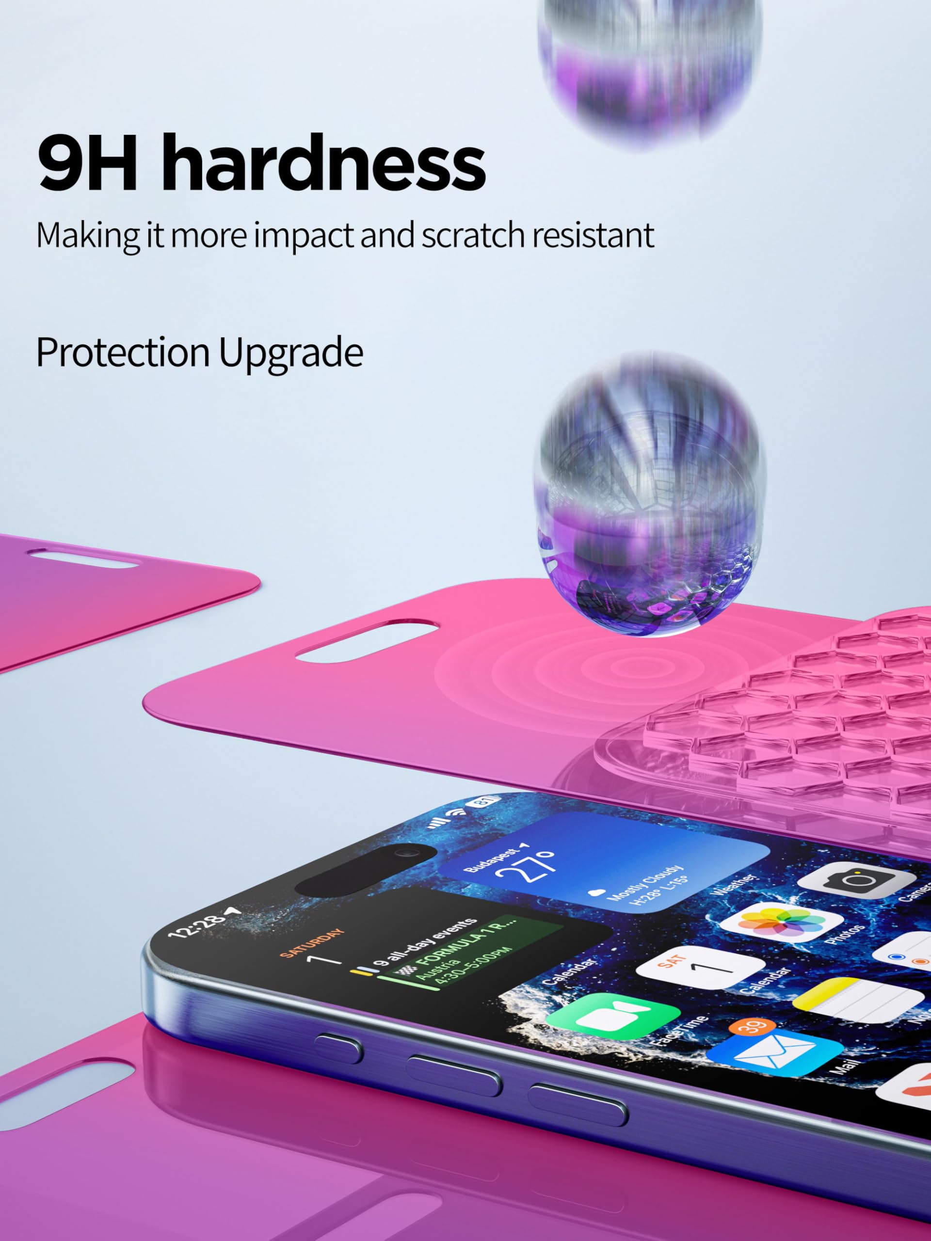 Pddkiss Compatible For Iphone 15/Iphone 16 Privacy Screen Protector Tempered Glass 6.1 Inch, Pink Gradient Anti Spy Anti Blue Li