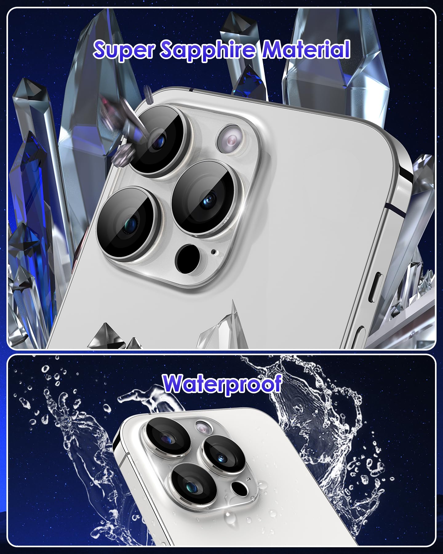 Kanosan For Iphone 15 Pro/Iphone 15 Pro Max Camera Lens Protector, Clear Acrylic Plus Aluminium Alloy Ring 9H Tempered Glass Scr