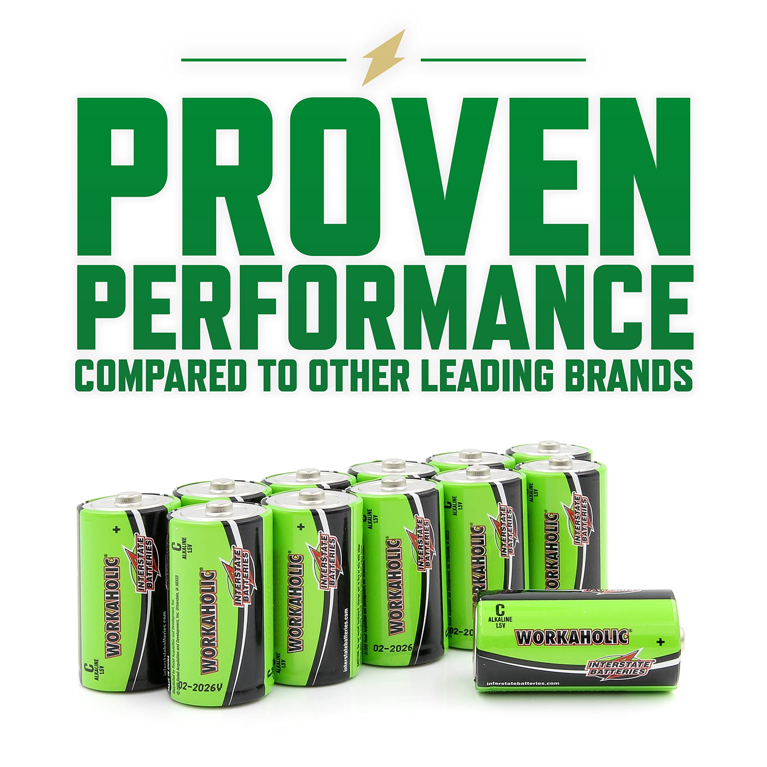 Interstate Batteries C Cell Alkaline Battery (12 Pack) All Purpose 1.5V High Performance Batteries   Workaholic (Dry0080)