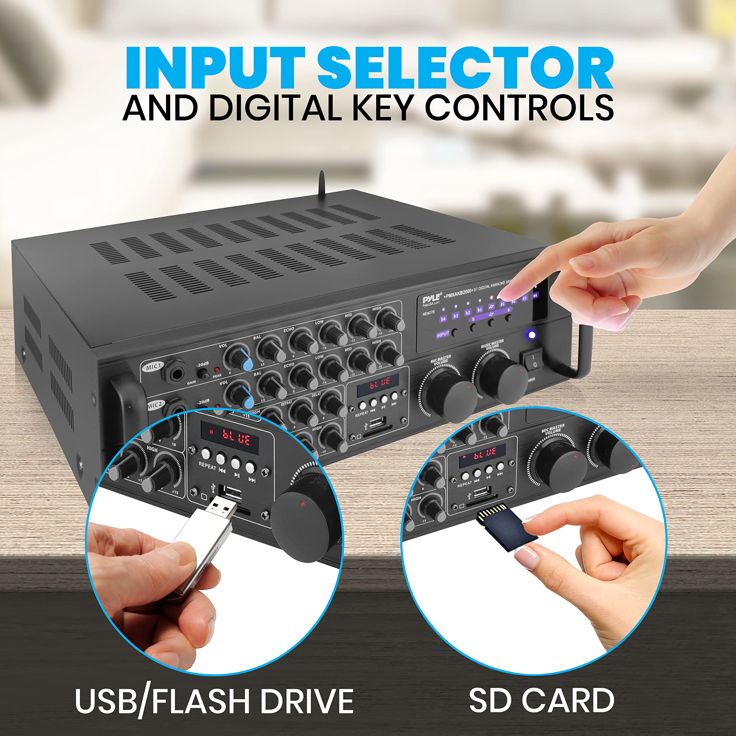 Pyle Dual Channel Bluetooth Mixing Amplifier   2000W Rack Mount Karaoke Sound Mixer Audio Home Stereo Receiver Box System W/ Rca