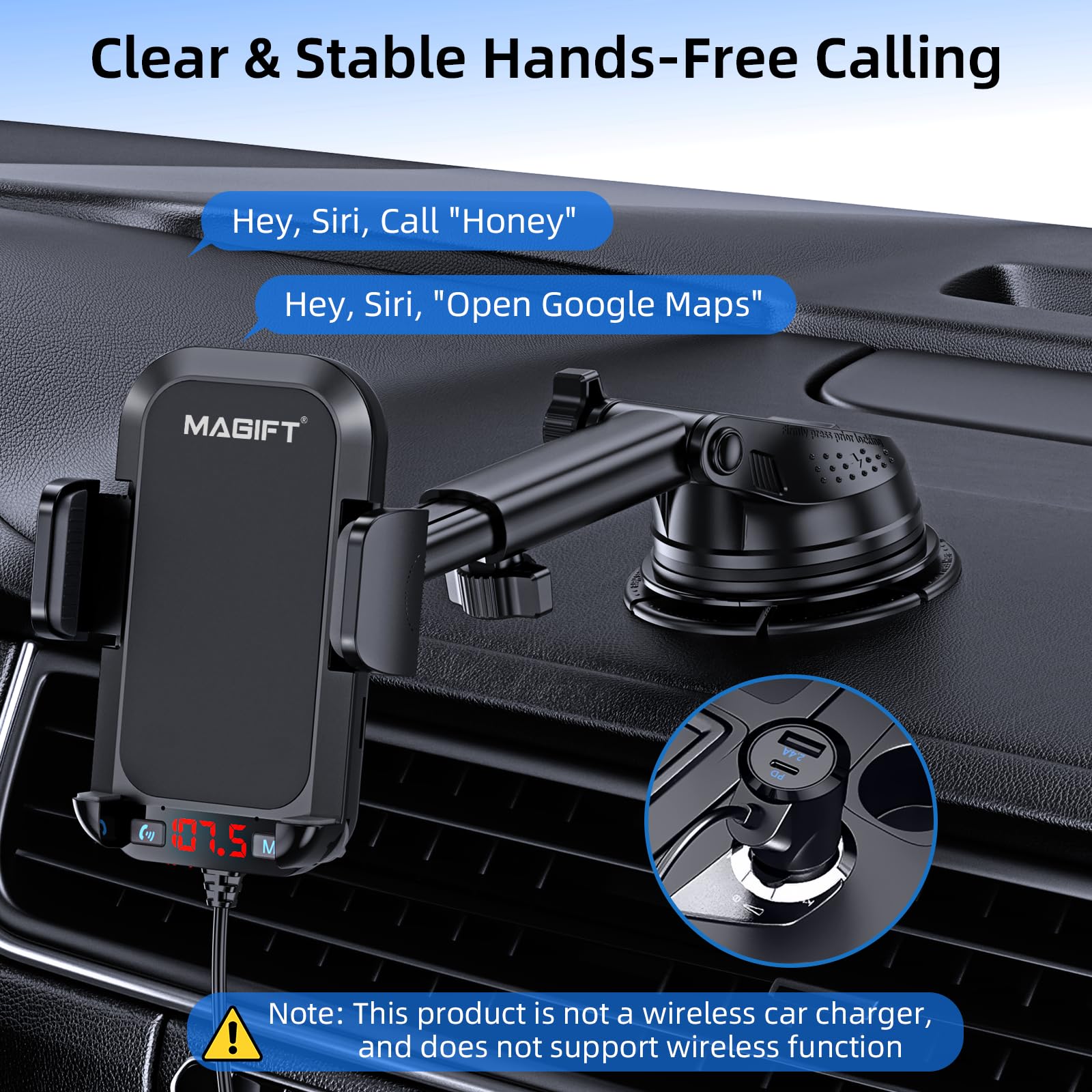 54W Bluetooth 5.3 Fm Transmitter Car Adapter With Phone Holder 3 In 1, Hifi Bass Sound, Hands Free Calling, 36W Pd, Qc 18W Suppo