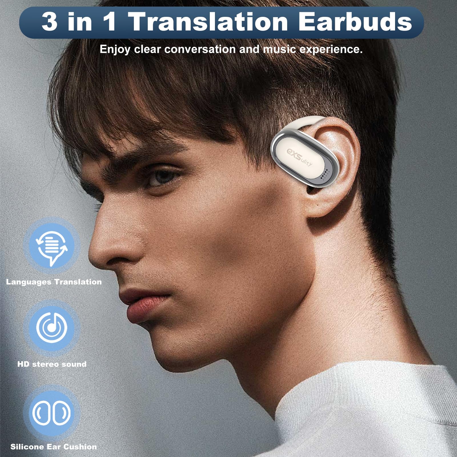 Exsulity Ai Language Translator Earbuds,144 Languages Translation & 5 Translation Modes Fit For Ios & Android Bluetooth 5.4 Earb