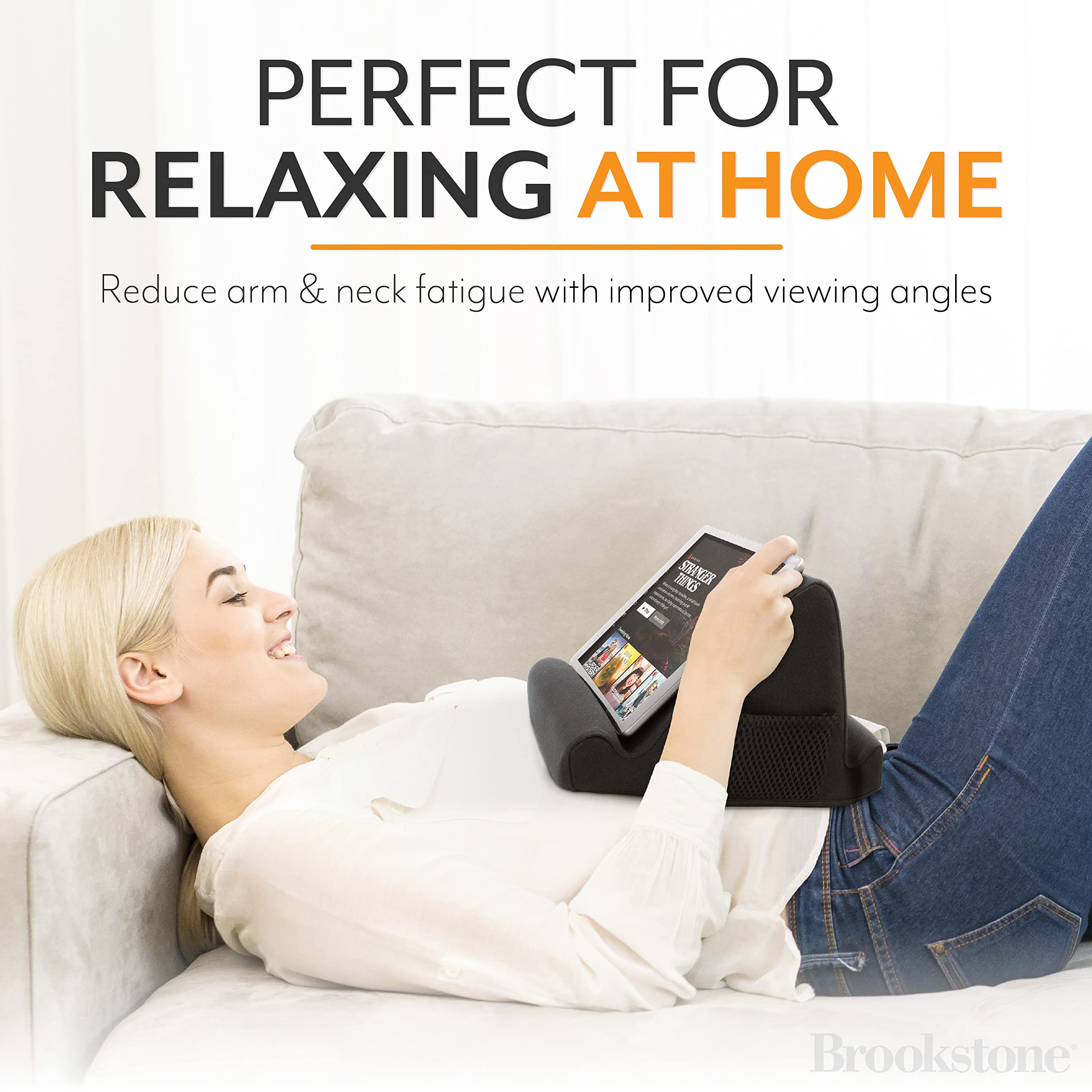 Brookstone   Memory Foam Lap Desk Tablet Holder, Holds Phones, Ipads, E Book Readers, 2 Viewing Angles, 2 Side Pockets For Acces