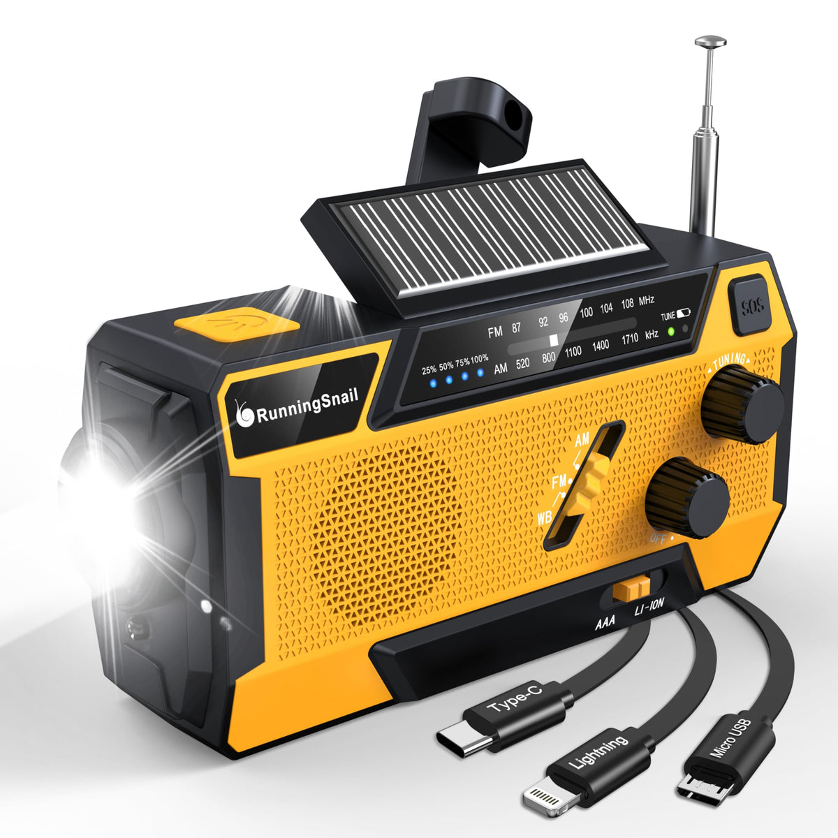 Emergency Crank Weather Radio: Am/Fm/Noaa Weather Radio With 3 Built In Cable   Hand Crank Radio With 2000Mah, Solar Charge, Hand Crank & Battery Operated, Sos Alarm, Flashlight For Outdoor Emergency