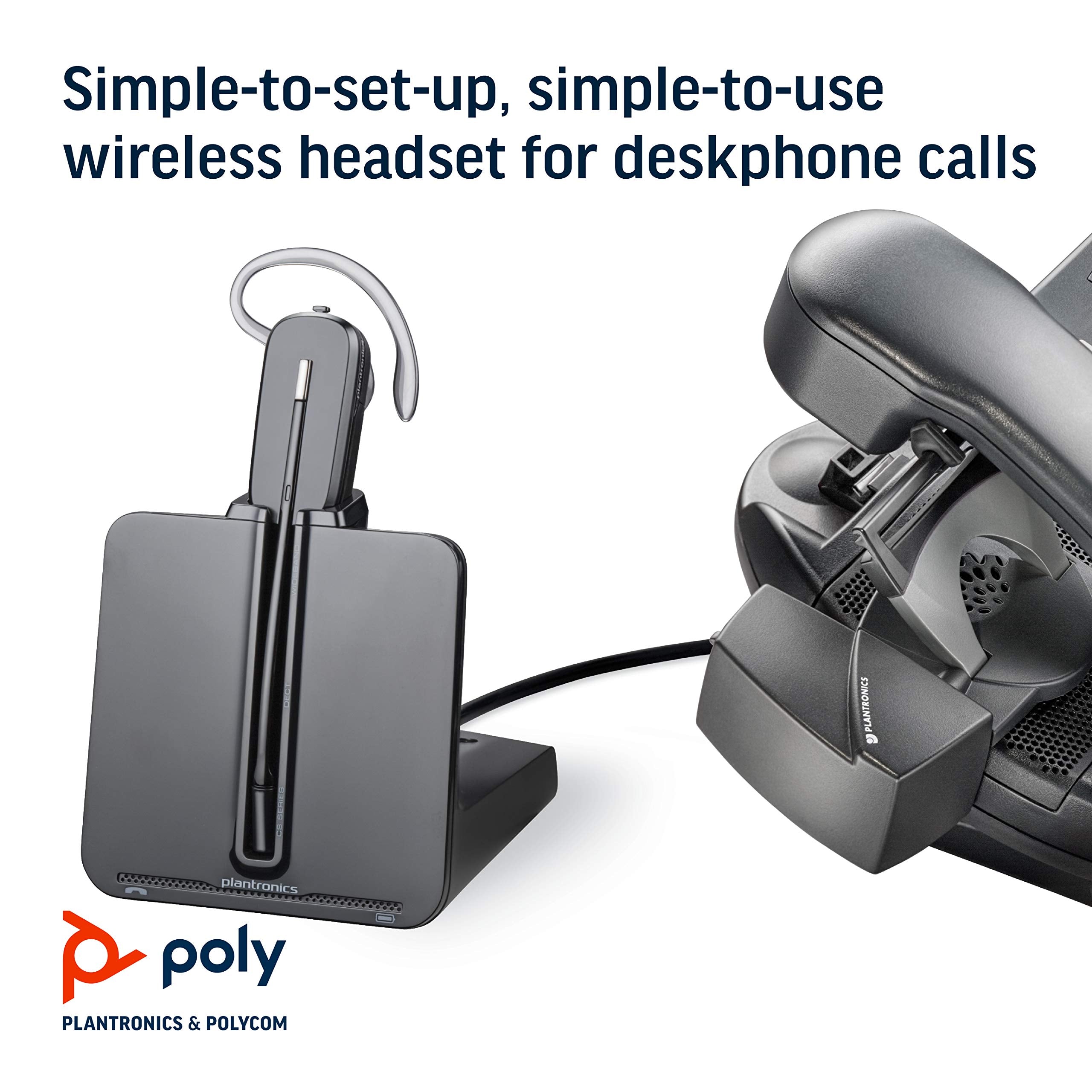 Plantronics - Cs540 Wireless Dect Headset With Lifter (Poly) - Single Ear (Mono) Convertible (3 Wearing Styles) - Connects To De