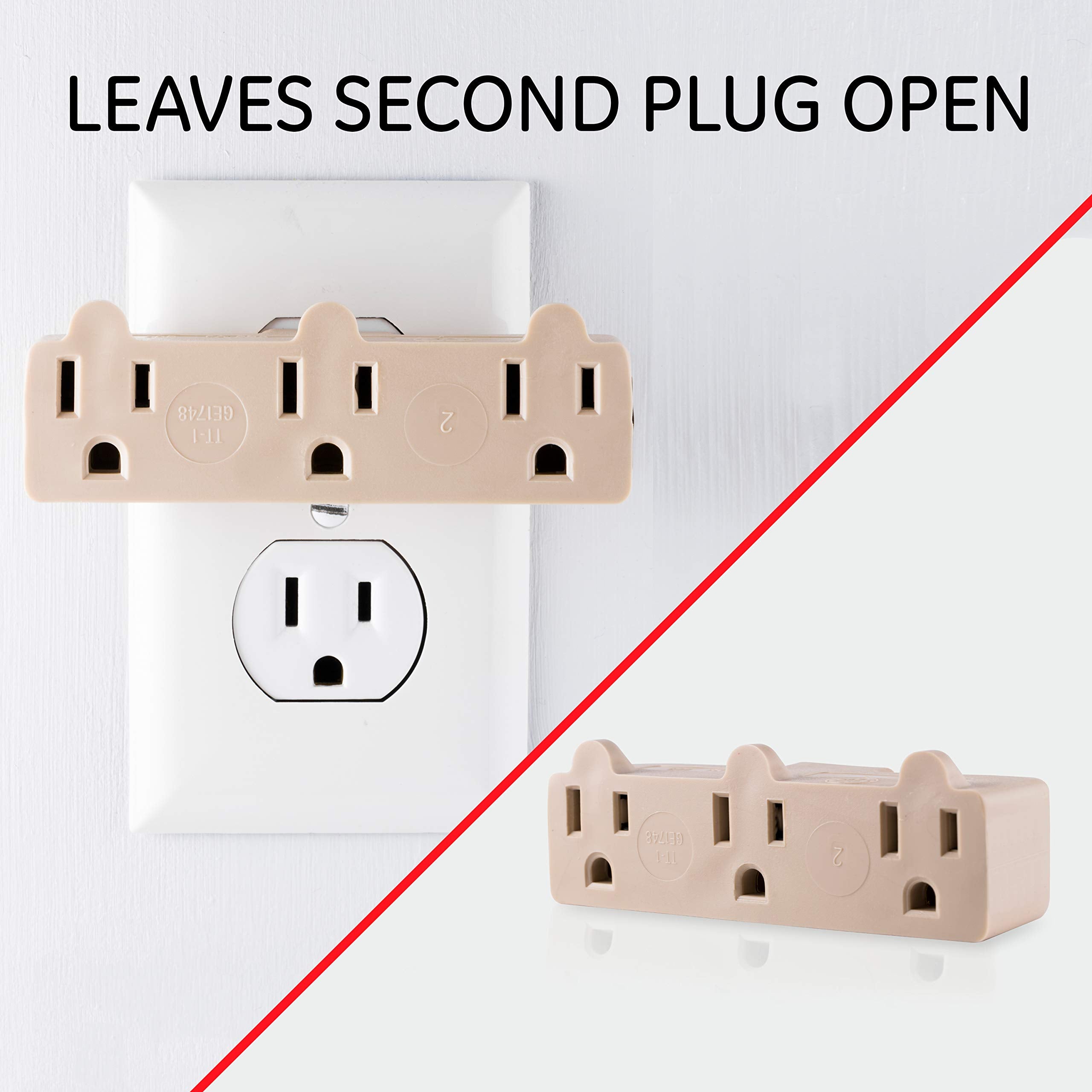 Ge 3 Outlet Extender, Grounded Wall Tap, 3 Prong, Multiple Plug, Power Splitter, Cruise Essentials, Use For Home Office School D