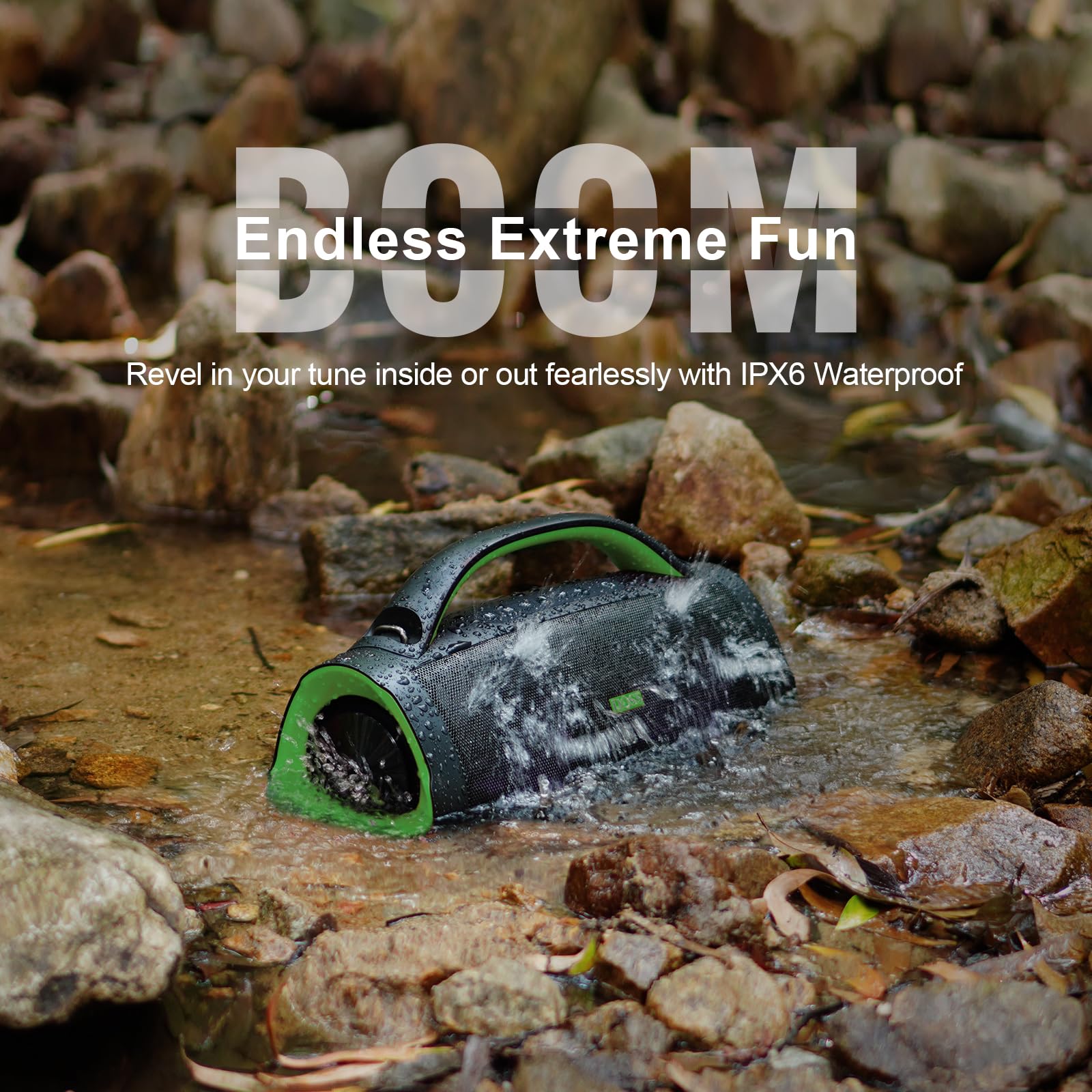 Doss Extreme Boom Pro Loud Bluetooth Speaker With 100W Stereo Sound, Extra Bass, 20H Playtime, Party Sync Led Lights, Built In Power Bank, Ipx6 Waterproof Outdoor Speaker For Camping, Pool Green