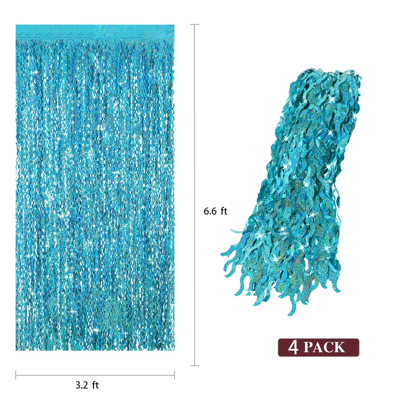 4 Pack Teal Aqua Blue Wavy Foil Fringe Curtains Party Decorations   3.3 Ft X 6.6 Ft Sparkle Streamer Tinsel Curtain Party Photo
