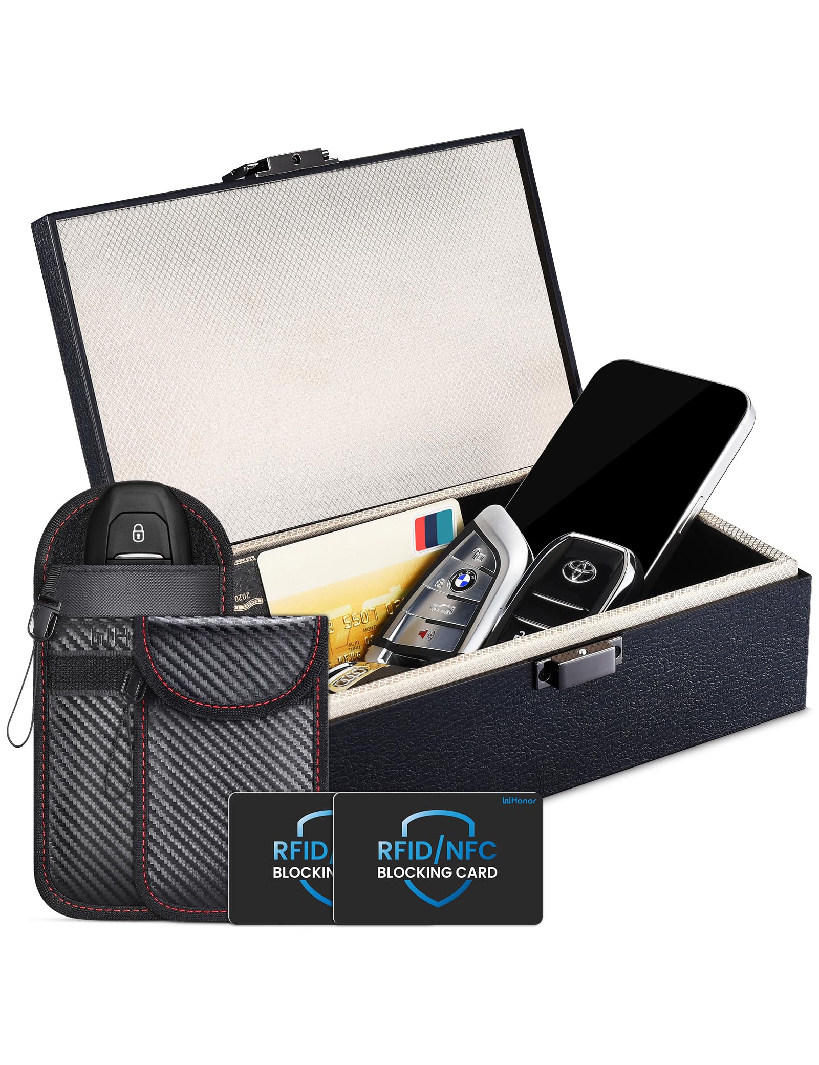 Whonor Faraday Box, Rfid Key Fob Protector, Anti Theft Signal Blocking Shielding Cage With Faraday Pouch 2 Pack
