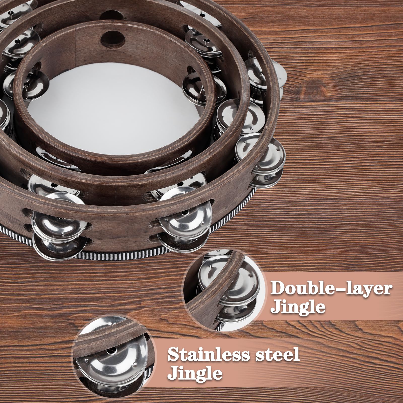 Tambourine, Tambourines For Adults, 3 Pcs Wooden Hand Held Percussion Tambourine With Storage Bag, Tambourines Musical Instrumen