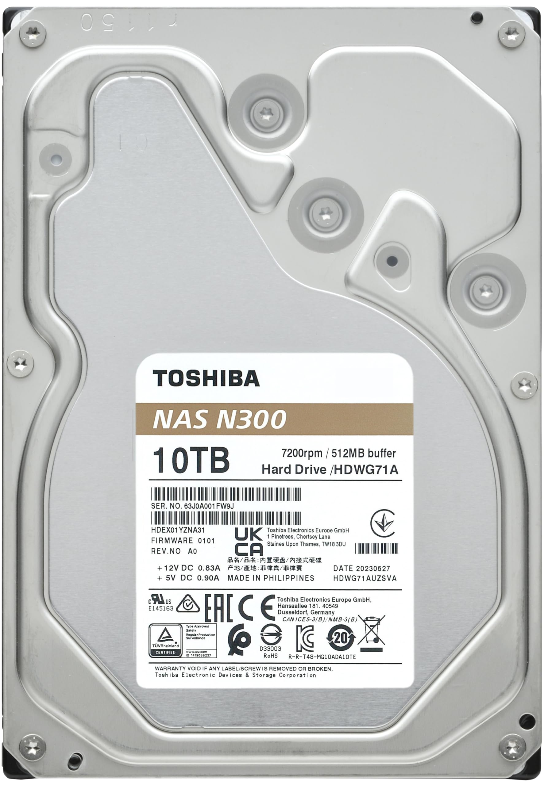 Toshiba N300 10Tb Nas 3.5 Inch Internal Hard Drive   Cmr Sata 6 Gb/S 7200 Rpm 512 Mb Cache   Hdwg71Axzsta
