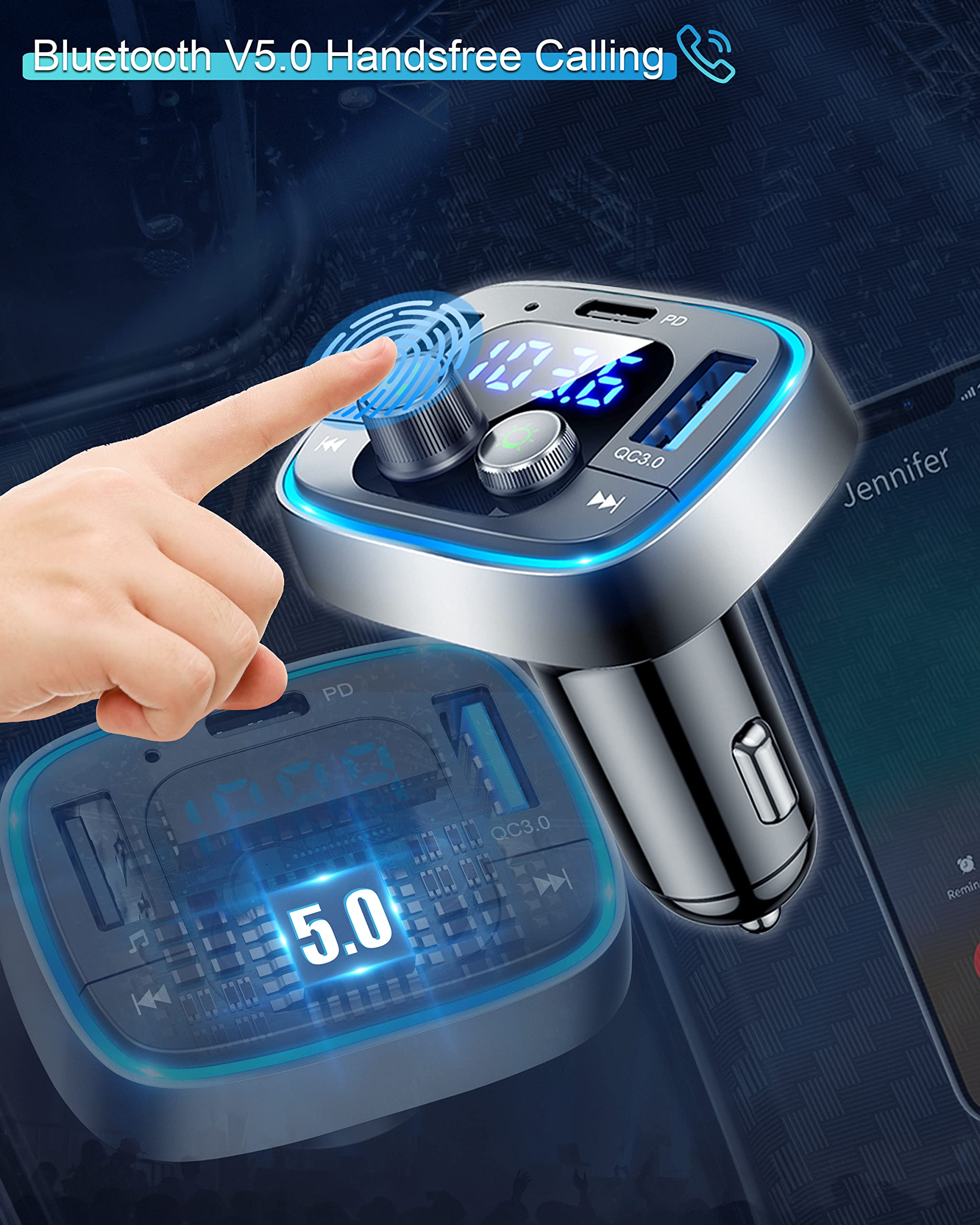 Lihan Usb C Bluetooth Adapter For Car, Aux Wireless Fm Radio Transmitter, Handsfree Calling & Audio Receiver, Mp3 Music Player,