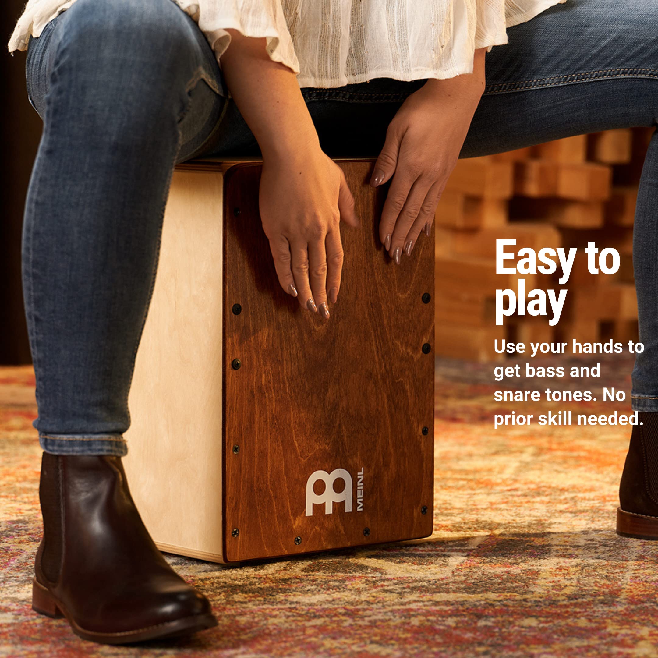 Meinl Cajon Box Drum With Internal Snares   Made In Europe   Almond Birch Frontplate / Baltic Birch Body, Compact Size, 2 Year Warranty (Jc50Ab)