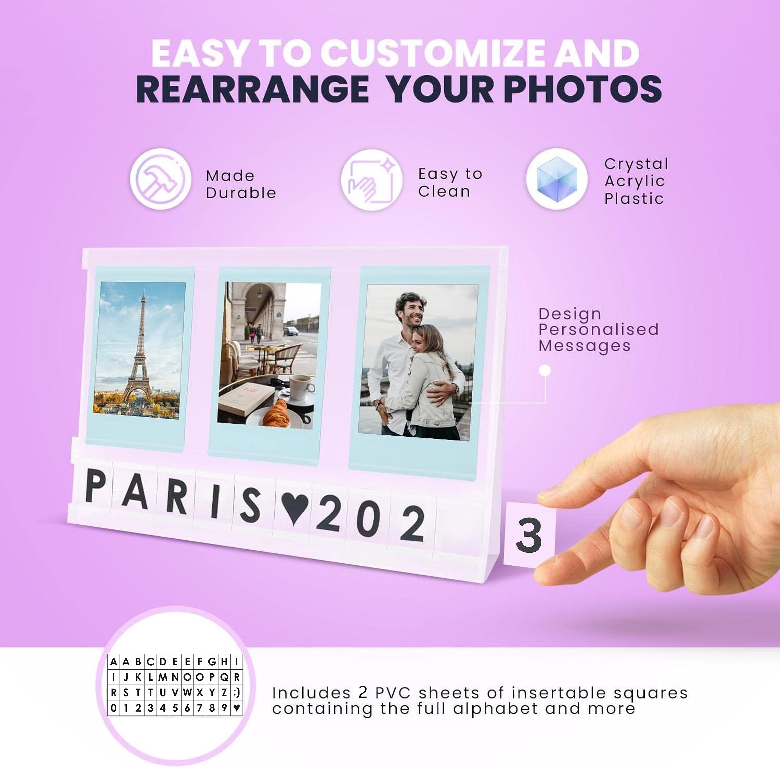 Elil Instax Frame For Fujifilm Instax Mini Film Accessories, Acrylic Frame Desktop Instax Picture Display With Personalized Mess