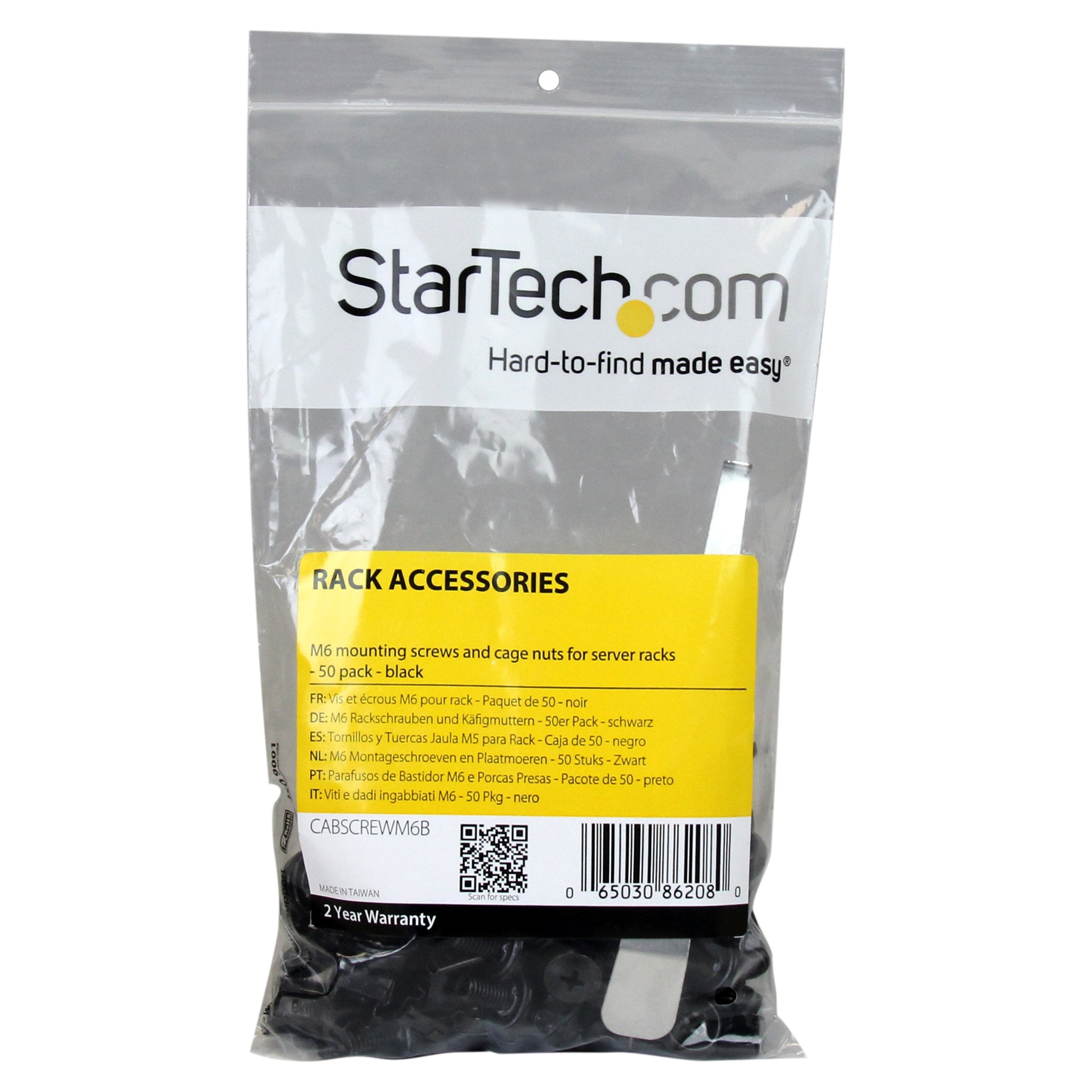 Startech.Com M6 Cage Nuts And Screws   50 Pack   12Mm Rack Screws And Cage Nuts   Black (Cabscrewm6B) Black Cage Nuts And Mounti