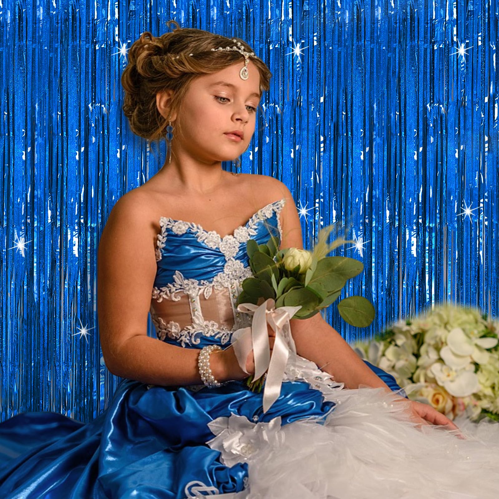 3 Pack Blue Backdrop Curtain Tinsel Streamers Ocean Themed Decor Birthday Party Decorations Foil Fringe Backdrop Graduation Baby