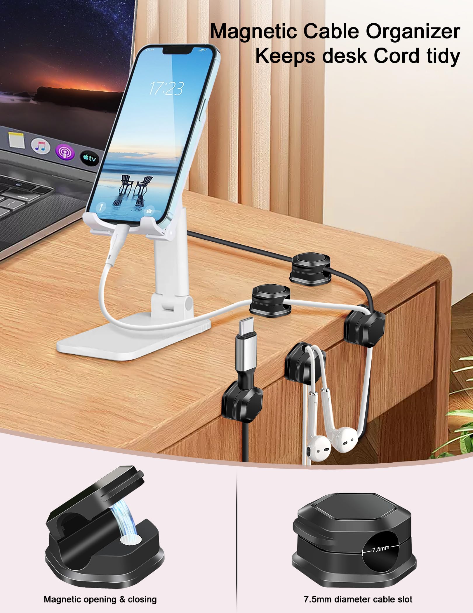6 Pack Magnetic Cable Clips   Cord Holder   Cord Organizer For Desk   Magnetic Cord Organizer, Adhesive Wire Holder Keeper Organ