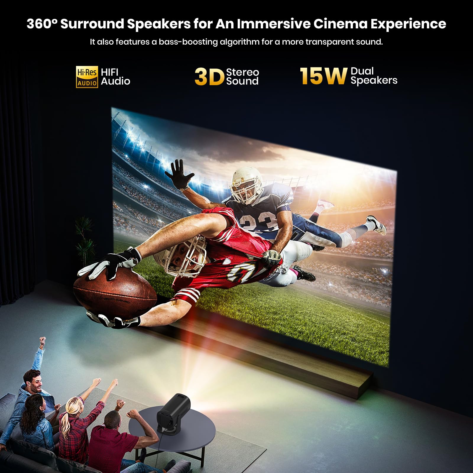 2025 Mini Projector With Wifi And Bluetooth, 1080P Native 4K Support Projector With Apps & Android Tv Os, Auto Keystone & Focus,