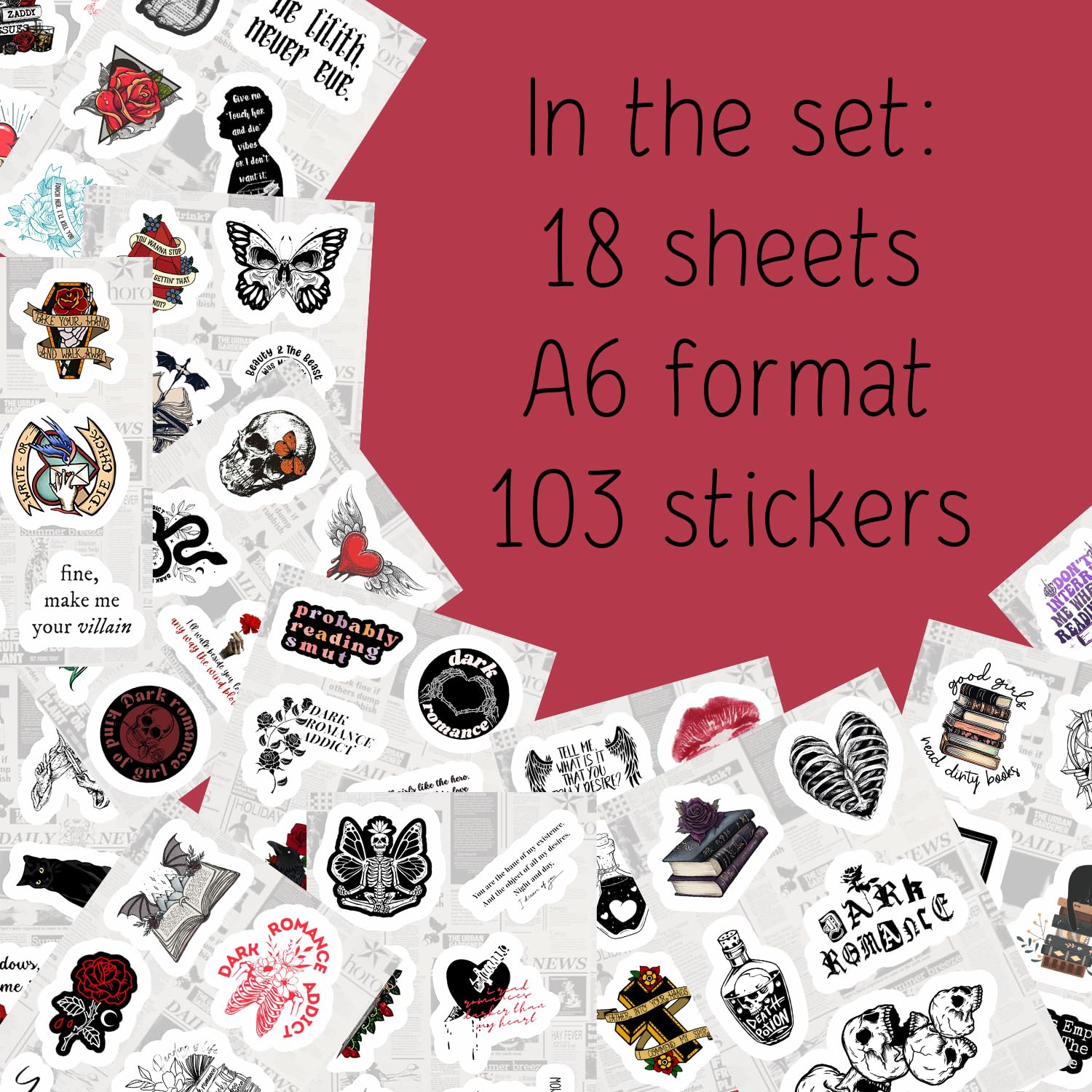 100Pcs Dark Romance Stickers For Water Bottle And Laptop   Dark Romance Party Favors & Decorations, Waterproof Vinyl Decals, Lov