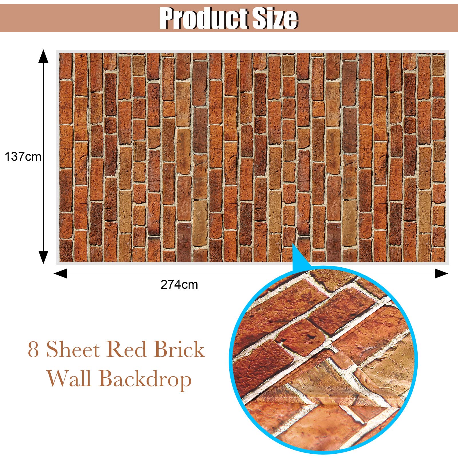 8 Pcs 4.5 X 9 Ft Red Brick Wall Backdrop Tablecloth Christmas Stone Wall Scene Setter Brick Sheet Background Wallpaper Table Cov