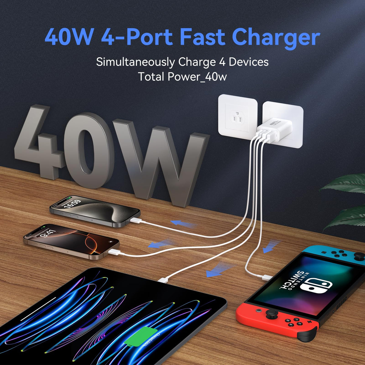 Usb C Wall Fast Charger Block, 40W 4 Port Type C Charger Fast Charging ...
