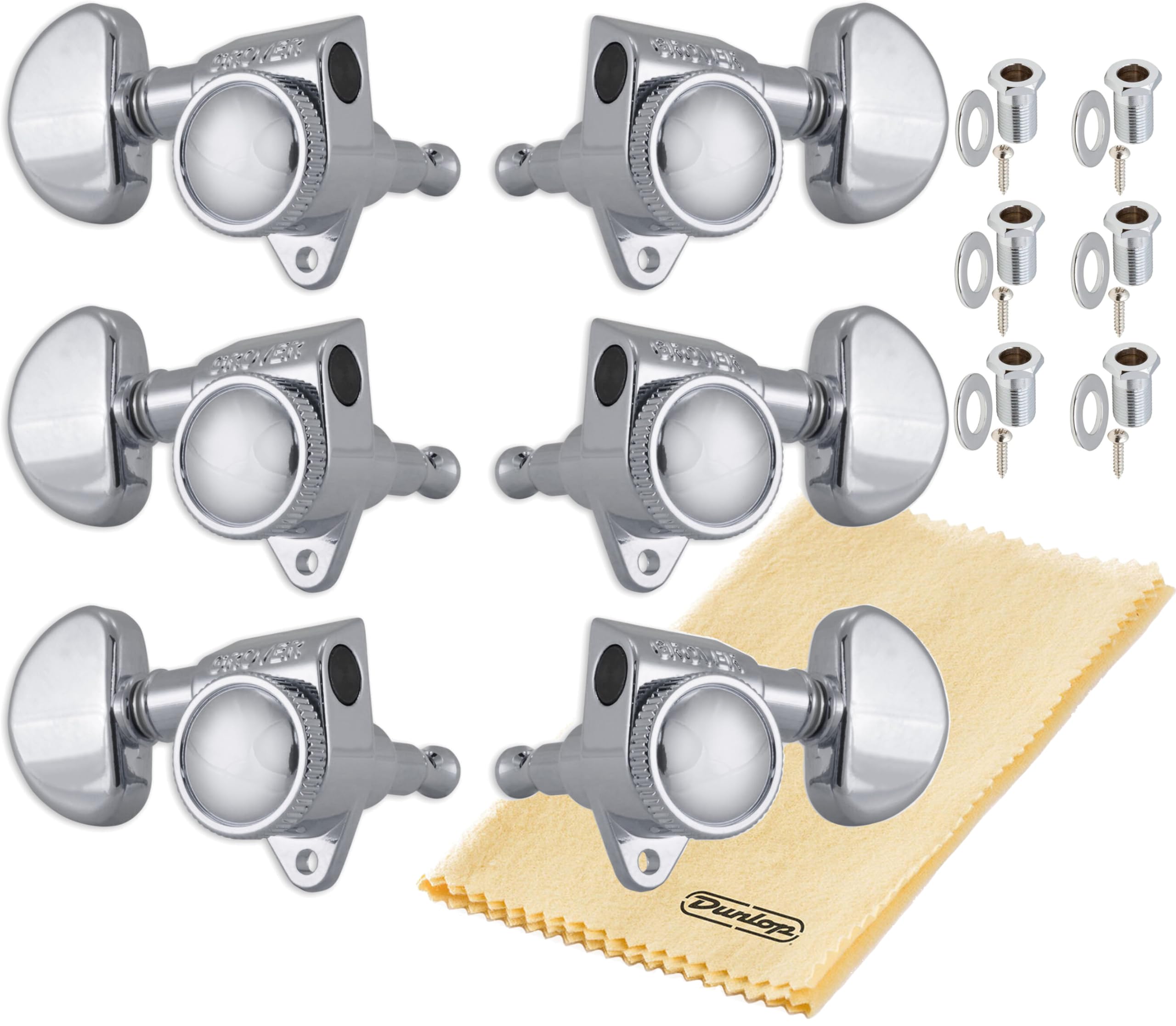 Grover 502C ROTO-GRIP Locking Rotomatics Guitar Tuners, Tuning Machines Set 3+3 18:1 Chrome Tuning Keys with Tonebird Dunlop Pol