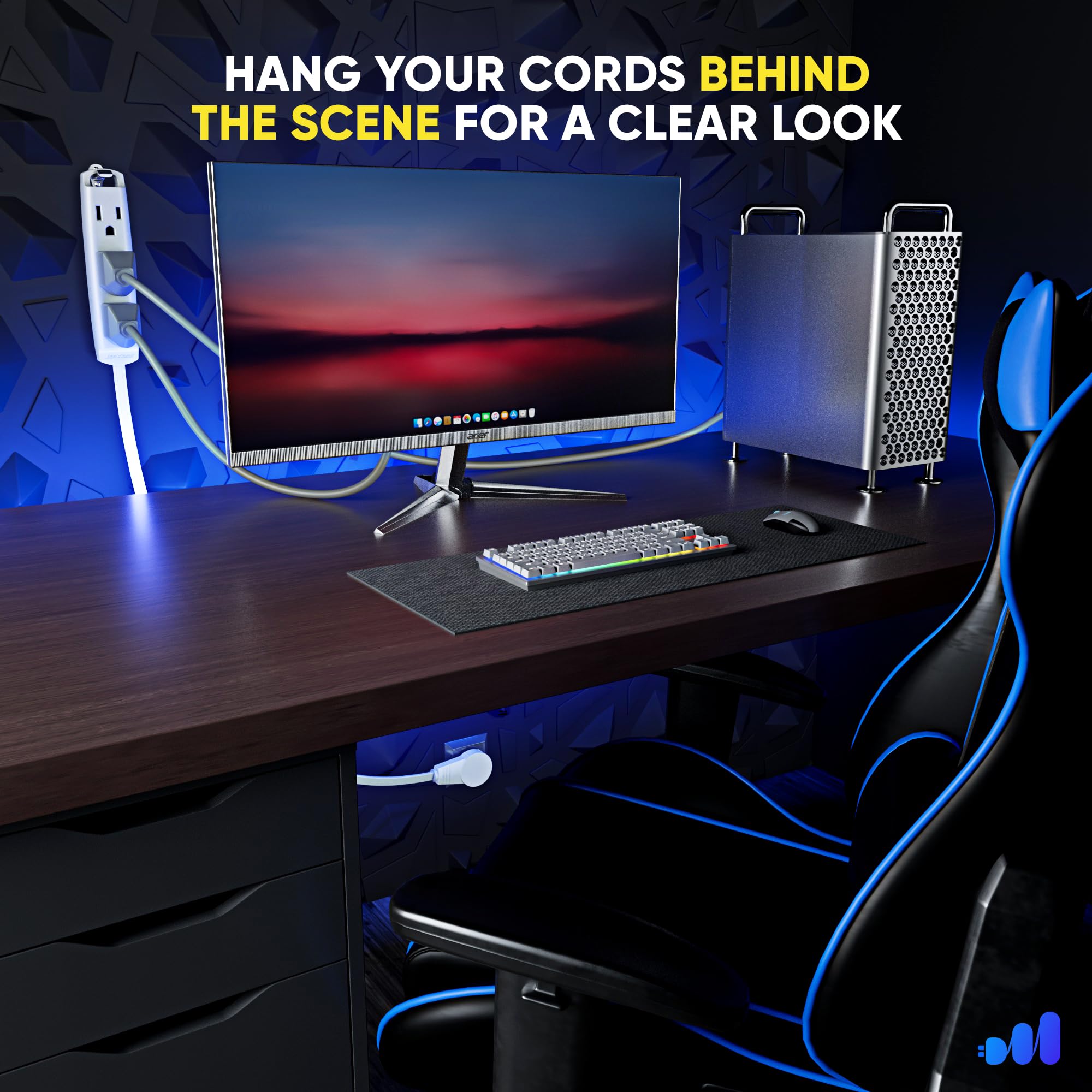 Maximm 25 Ft White 360 Rotating Flat Plug Extension Cord With 3 Outlets On One Side, Extra Long Reach For Home & Office Use Ul L