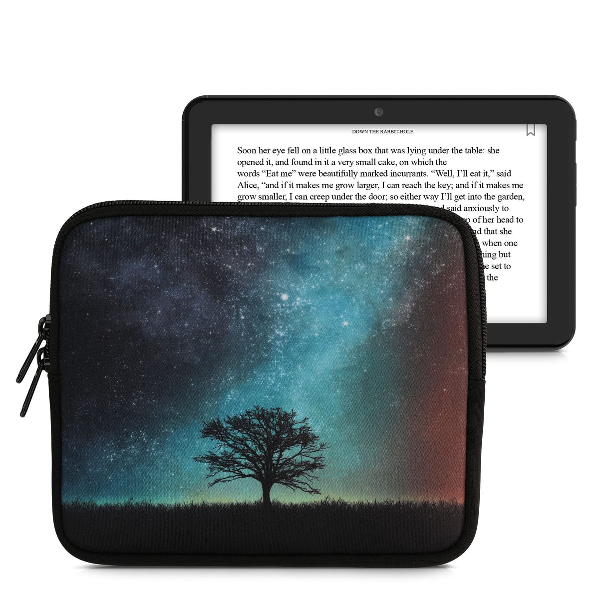 Kwmobile Neoprene E-Reader Pouch Size 6,8-7'' Ereader - Universal Ebook Sleeve Case With Zipper, Wrist Strap - Blue/Grey/Black