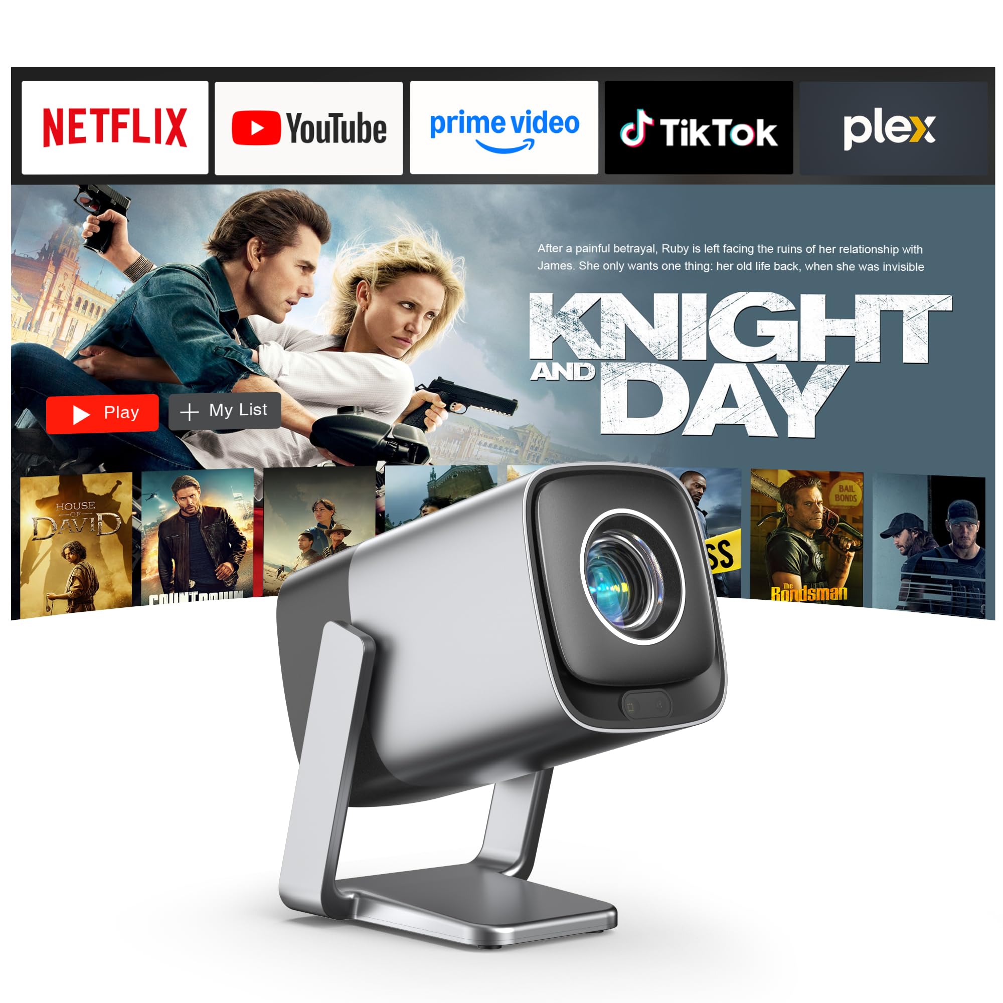 [Compatible with Netflix & TOF Realtime Focus] Mini Projector with WiFi and Bluetooth, XuanPad Silver Smart Projector 4K Suppor