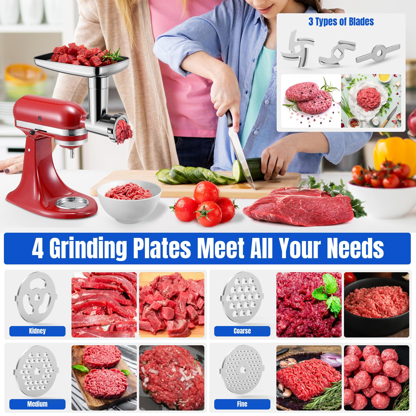 Metal Food Grinder Attachments For Kitchenaid Stand Mixers, Meat Grinder, Sausage Stuffer, Perfect Mixer Attachment For Kitchena