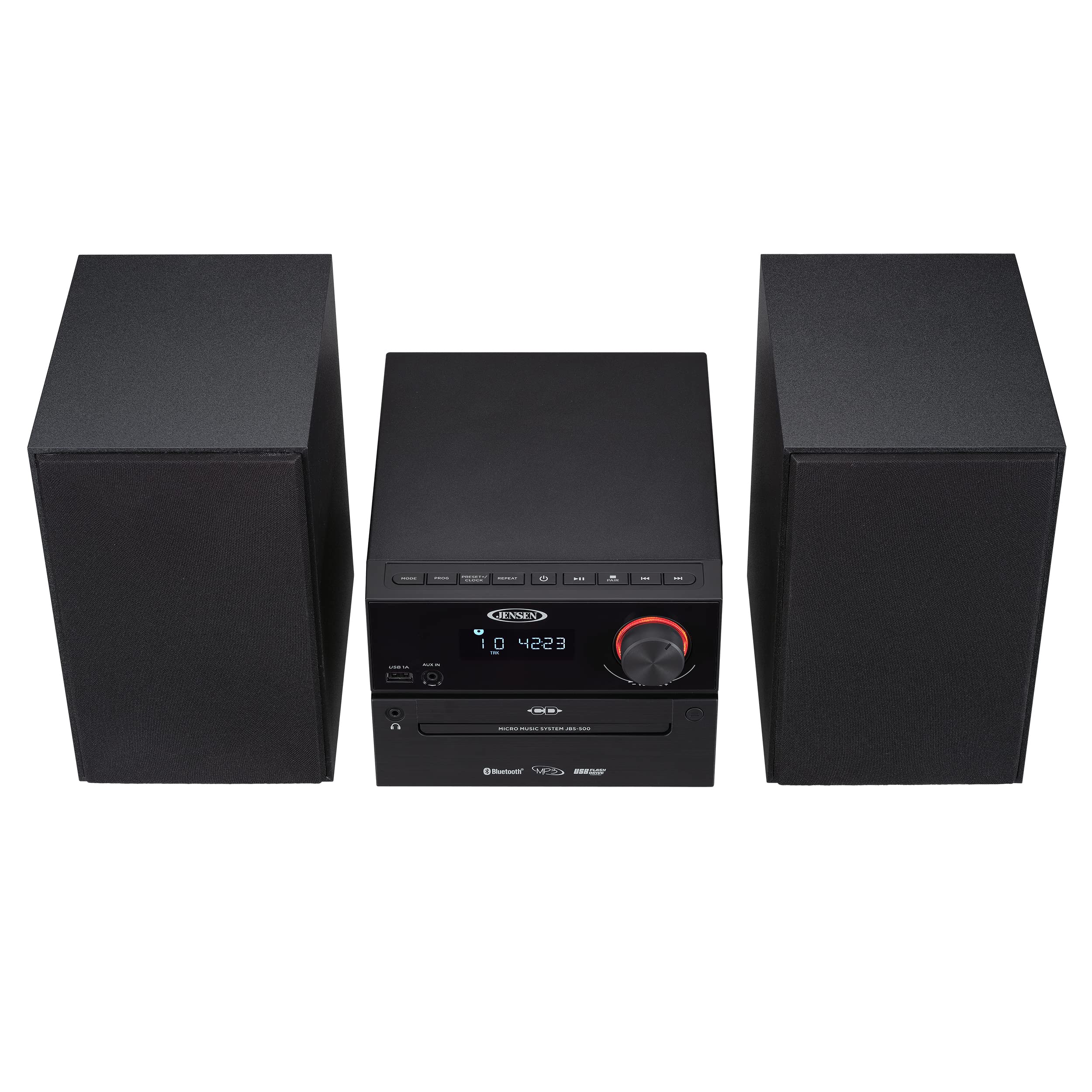 Jensen Professional Jbs 500 Modern Bluetooth Wireless Stereo Music System Home Cd Player, Mp3 Usb, Audio In, Headphone Jack, Fm